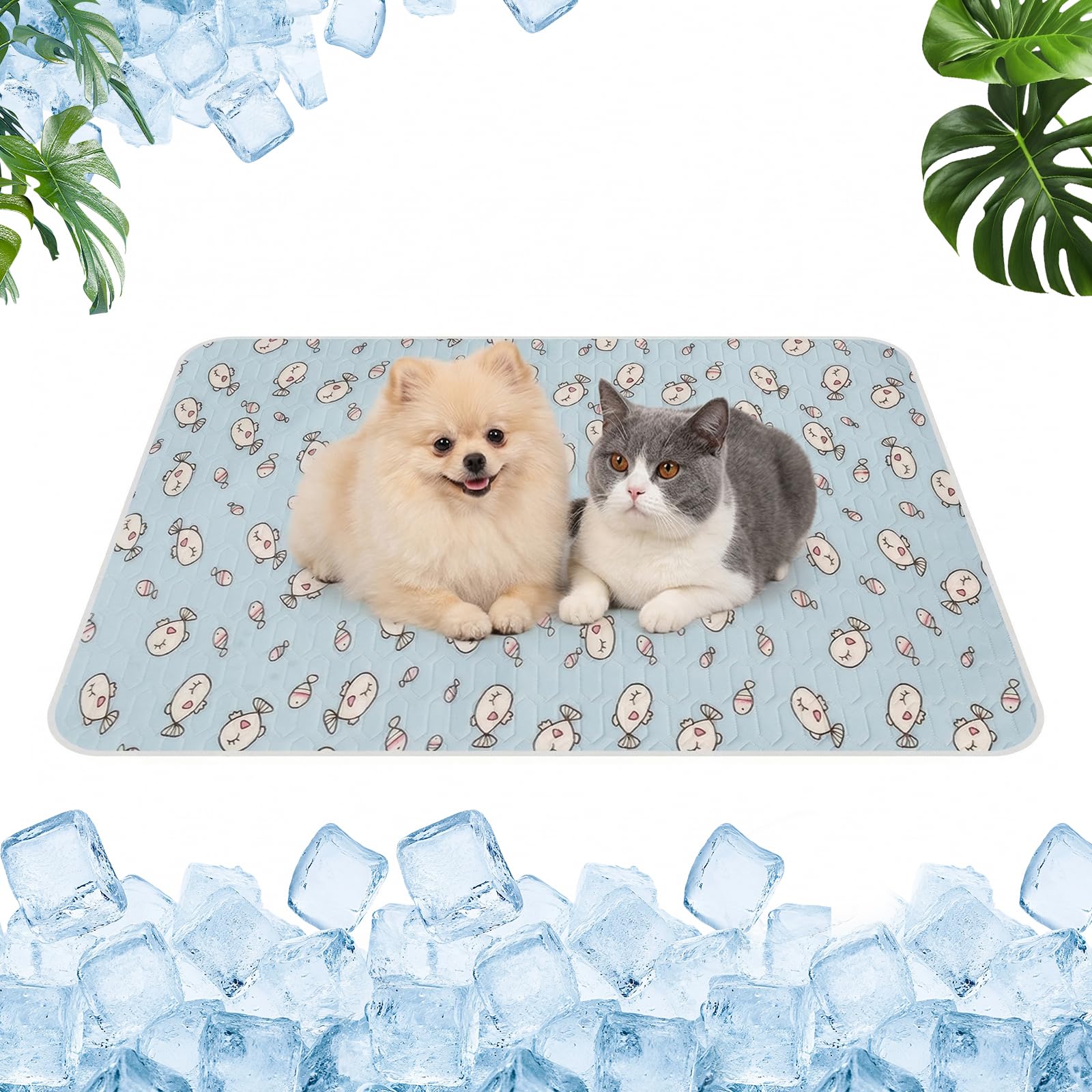 Qoosea Alfombra Refrescante para Perro y Gato, Seda de Hielo Manta Refrigerante para Animales No Tóxicas Pet Cooling Mat, Alfombrilla de Refrigeración Esterilla de Dormir Suave - 50 * 40CM