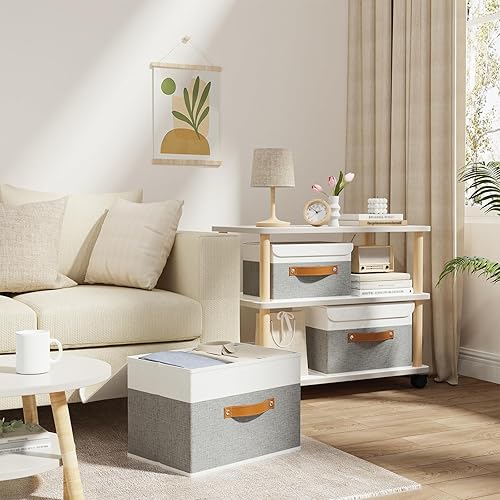 Miniatura 7 de OUTBROS Cajas de almacenamiento plegables con tapas, organizador grande de tela de lino, organizadores de armario para almacenamiento de ropa,