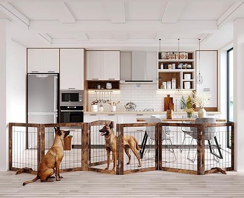 Vantas Puerta plegable para mascotas sin ensamblaje de 144 pulgadas de ancho, puerta de madera para perros de 30 pulgadas de alto con puerta de