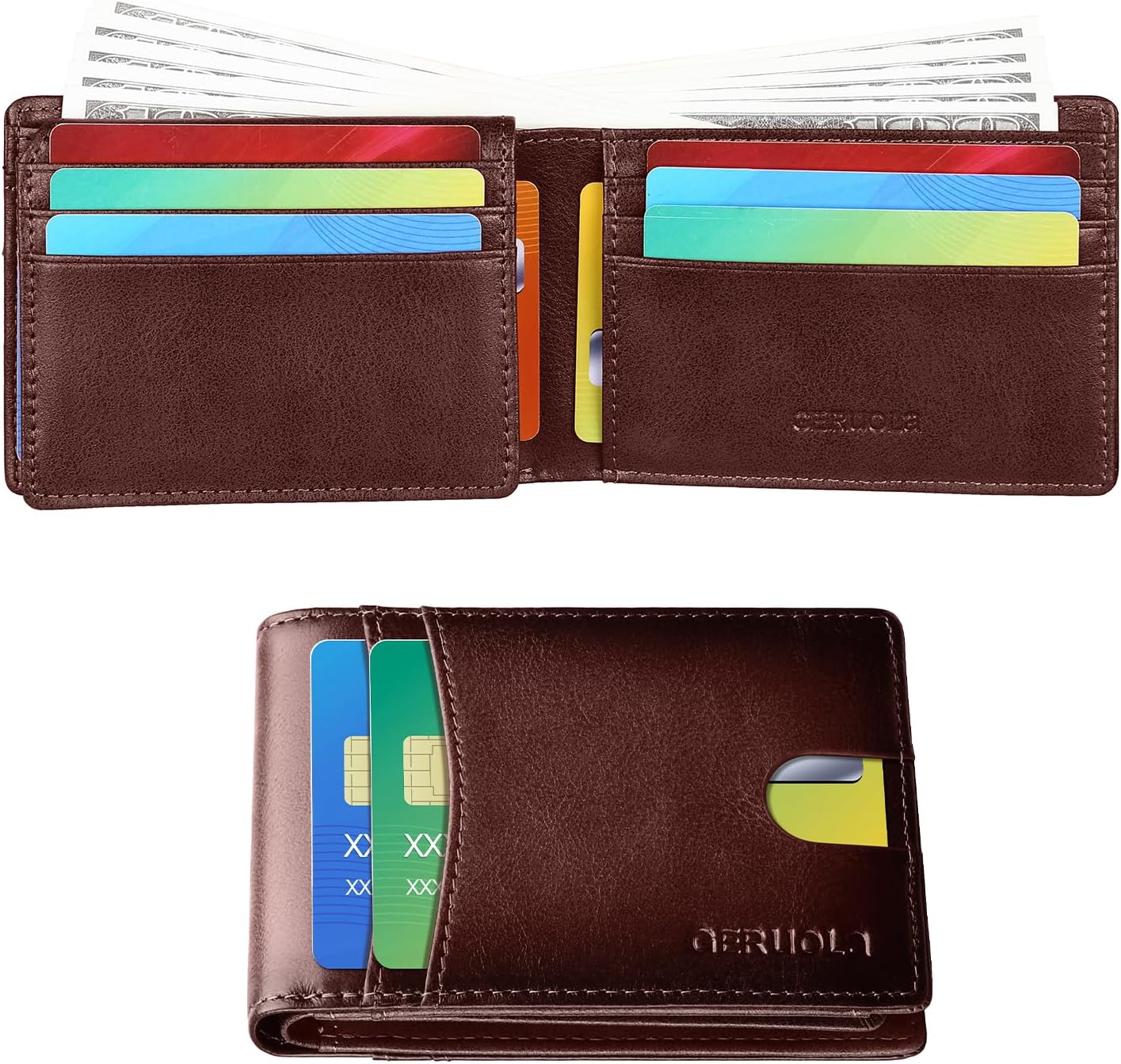 Wallet for Men-Genuine Leather RFID Blocking Slim Bifold Front Pocket Wallets for Men Billfold 2 ID Window with 12 Card Holder (Coffee) - Image 6