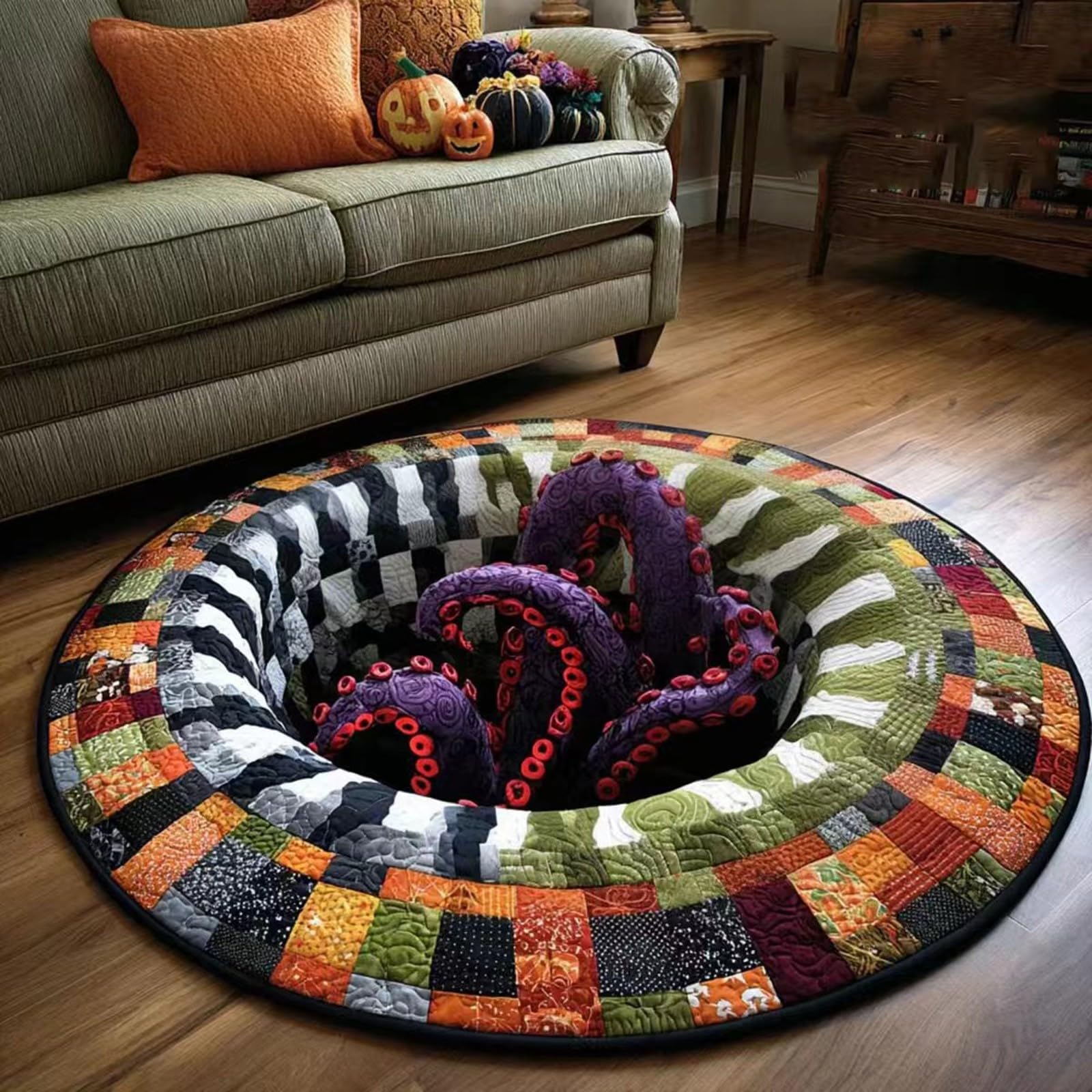 3D Halloween Rug 3d Optical Illusion Deep Skeleton Vortex Quilted (E100cm)