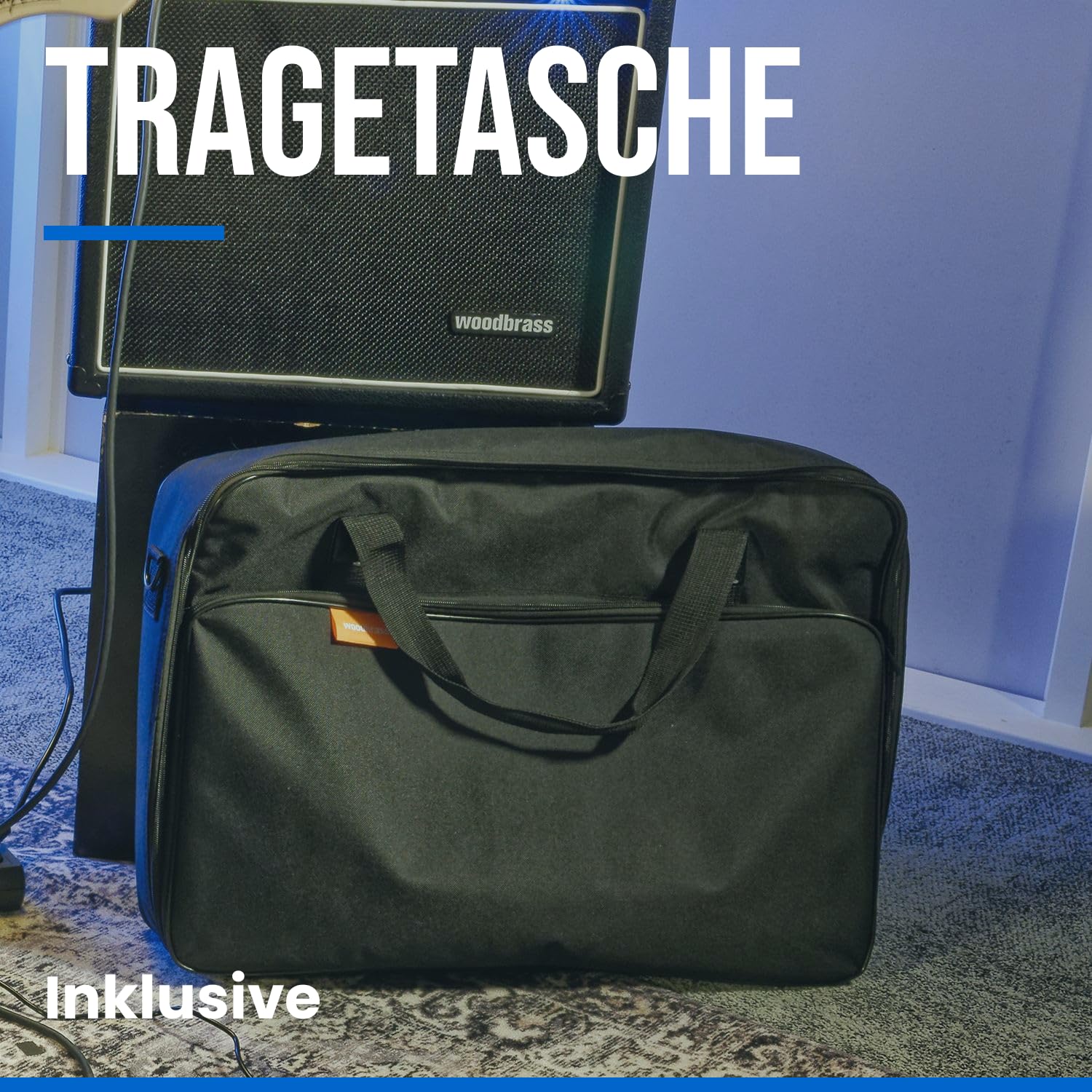 Woodbrass PB50-POWER Pedalboard mit gepolsterter Tragetasche – robuste und vielseitige Lösung für 10 Gitarren- und Bass-Effektpedale – perfekt für Zuhause, Probe und Bühne
