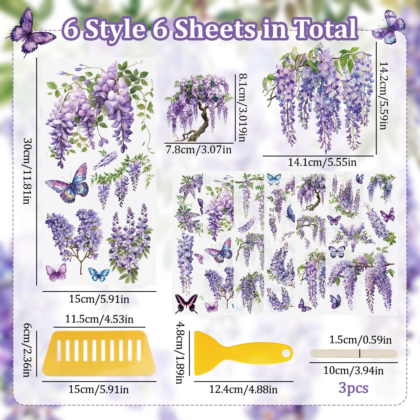 WANDIC 16 Sheets Rub On Transfer Stickers, Girls Flowers Pattern...