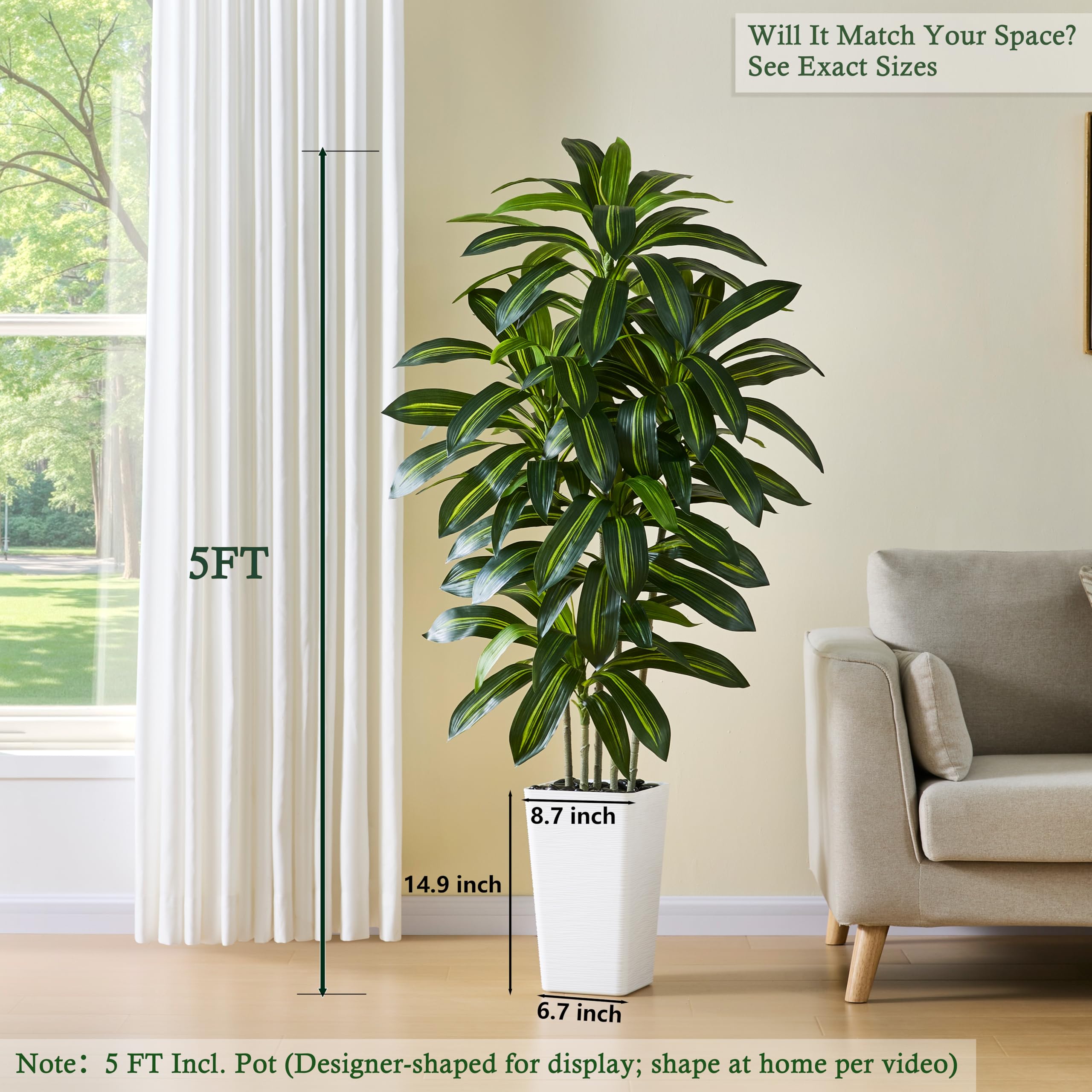 Amazon.de: TNGGNT 150CM Knstliche Drachenbaum Pflanze, Kunstpflanzen Gro  mit Wei Pflanzgef, Kunstbaum Drachenbaum Indoor Decor fr Innendekor  Wohnzimmer Schlafzimmer Bro Garten Haus Decor