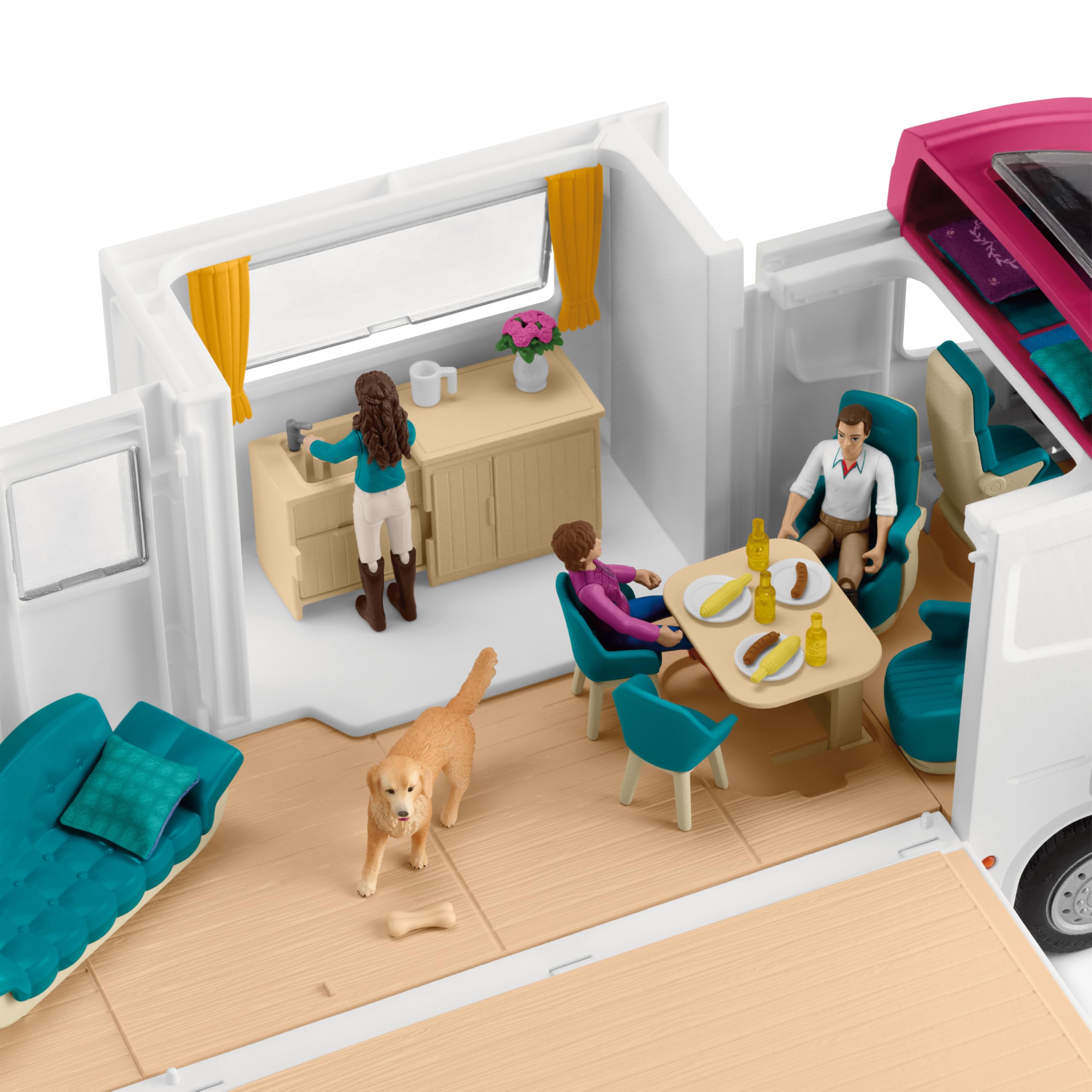 Schleich Horse Club | Pferdetransporter 42619 | ab 5 Jahren | 227 Teile | Pferde Spielzeug mit Wohnmobil, Transporter, Pferdebox, 3 Pferden, 3 Figuren & Pool mit echtem Wasser | Geschenk für Kinder