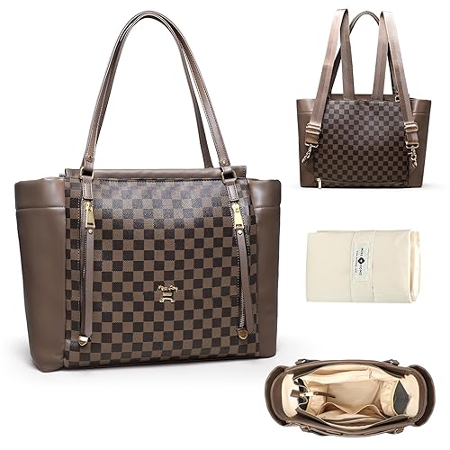 miss fong Bolsa de pañales de cuero para pañales, mochila de gran capacidad, bolsa de hospital, 12 bolsillos de viaje con cambiador, correas para