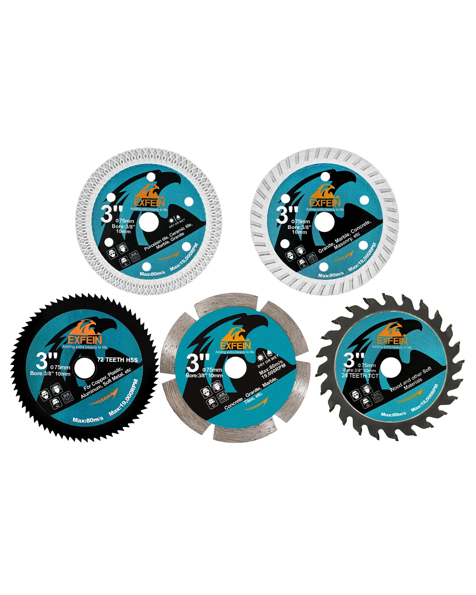 EXFEIN 3" x 10mm Arbor Compact Circular Saw Blades for Multi-Material Cut | Concrete, Til…