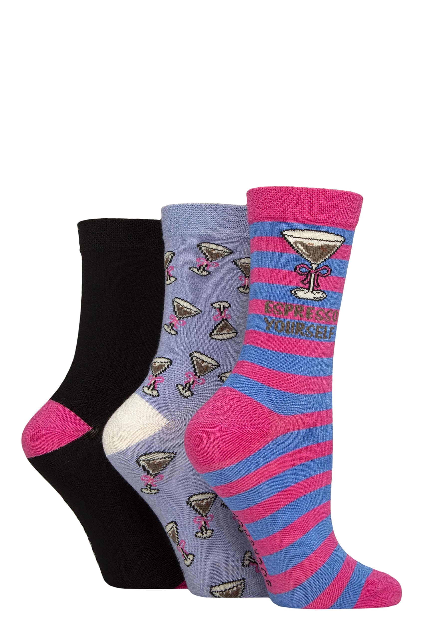 SockShop Lazy Panda Womens Socks - Novelty, Fun, Bright, Patterned, Animals, Soft & Breathable Bamboo in Size 4-8 Ladies, Multipack of 3 (UK, Numeric, 4, 8, Regular, Regular, Espresso Yourself)