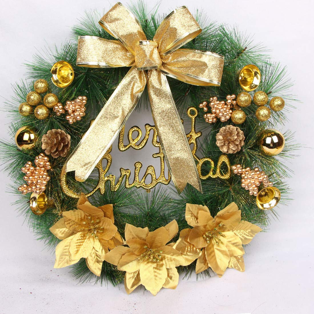 JMAHM Pine Cone Wreath Christmas Door Wall Ornament 30/40cm Door Wreath (40cm, Golden-pine garland)