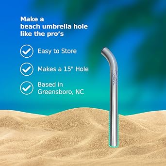 beachBUB Sand Gopher - Aluminum Sand Digger Tool - Make Firm Compact 15'' Holes for Beach Umbrella, Sand Anchor or Base, Beach Umbrella Accessories, Alternative to Beach Umbrella Drill or Sand Auger