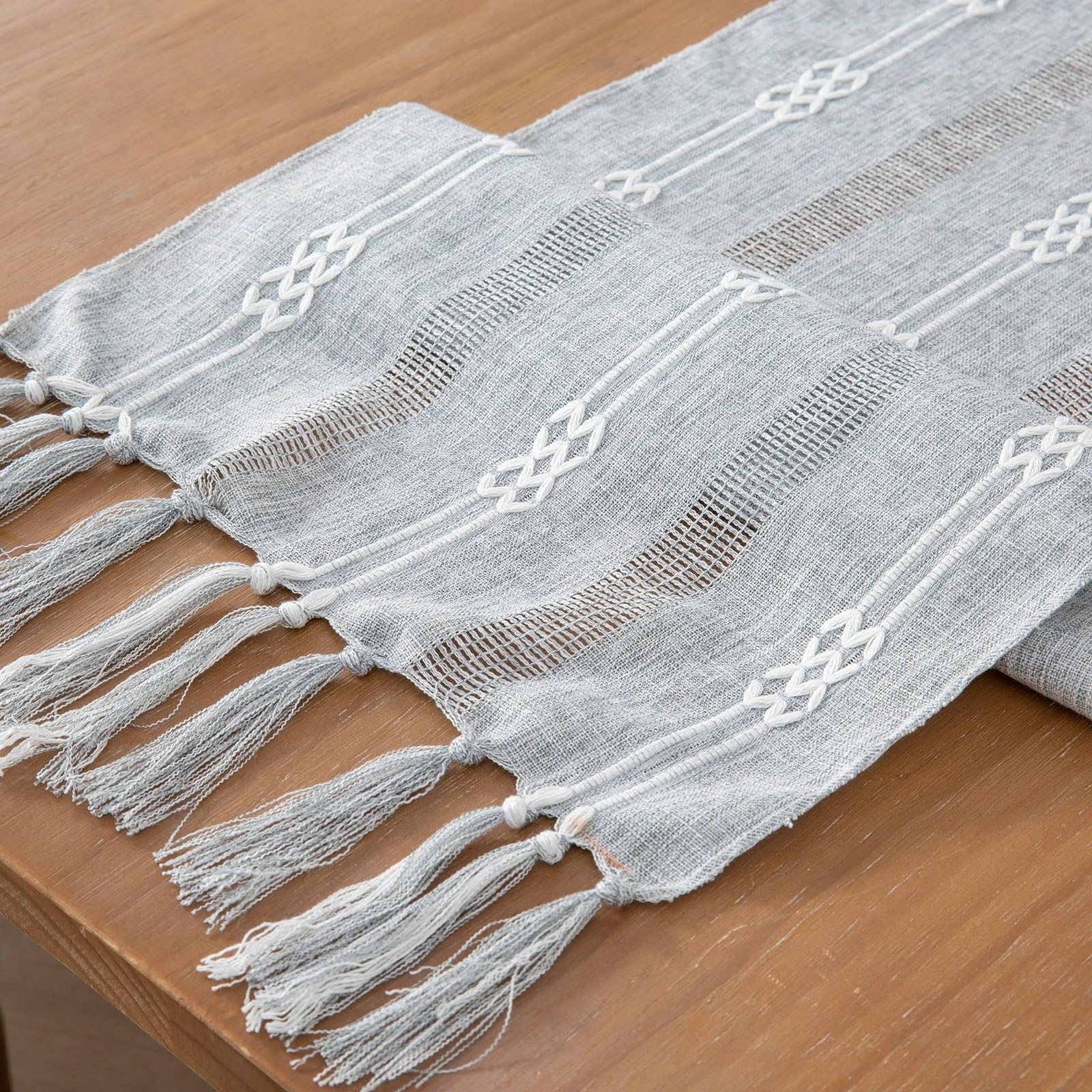 Tischläufer Polyester Wohnzimmer, Tischläufer Hochzeit 35x280 cm, Leinenoptik mit Quasten