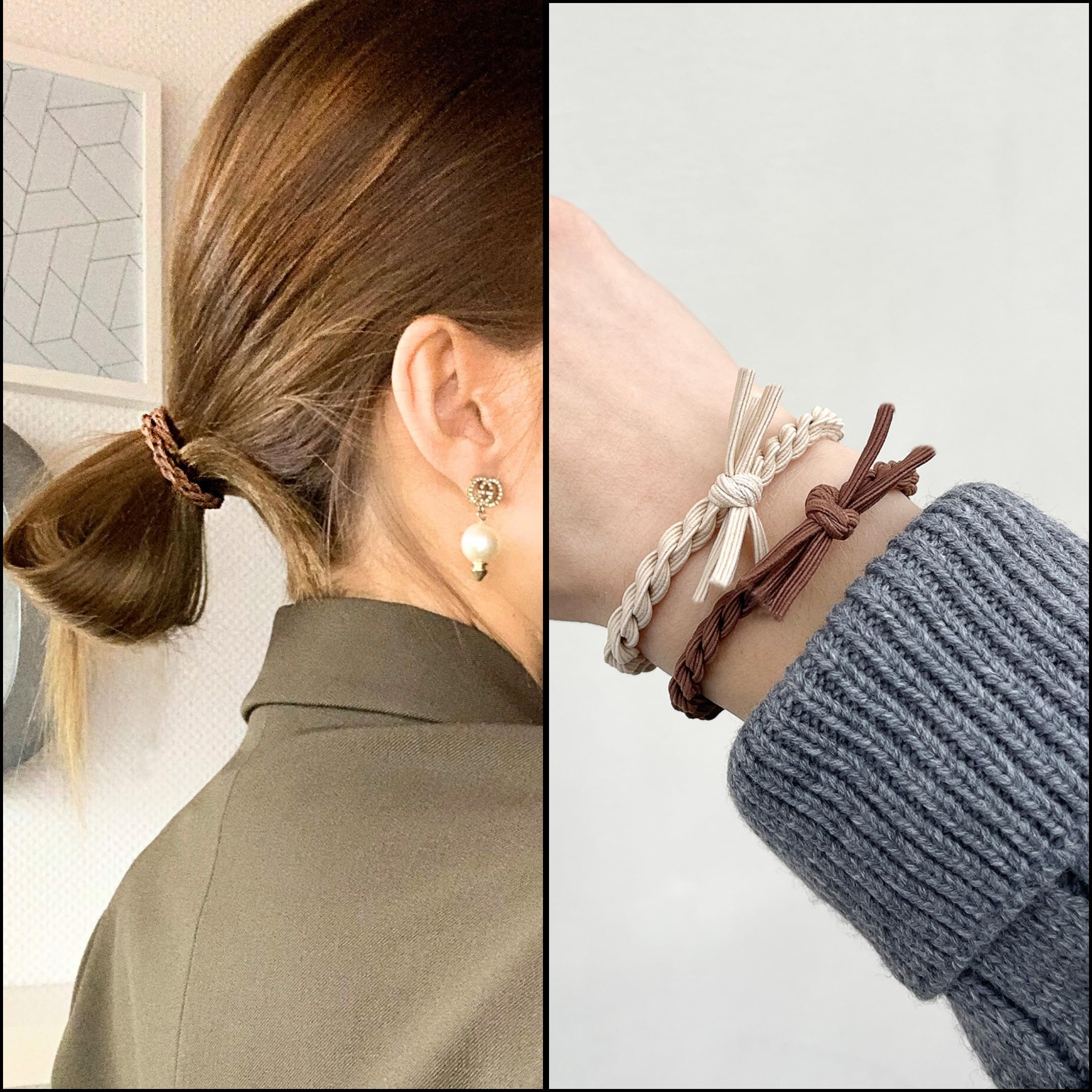 Bellody® Oryginalne gumki do włosów – stylowo pleciona gumka do włosów z mocnym trzymaniem (zestaw 4 szt. – Mocha Brown) – damska ozdoba do włosów w kolorze jasnego brązu