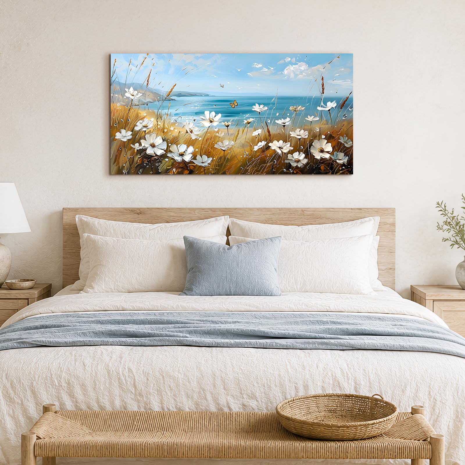 MHARTK66 Tableau Decoration Murale Salon Fleurs Mer Paysage 60x120 cm