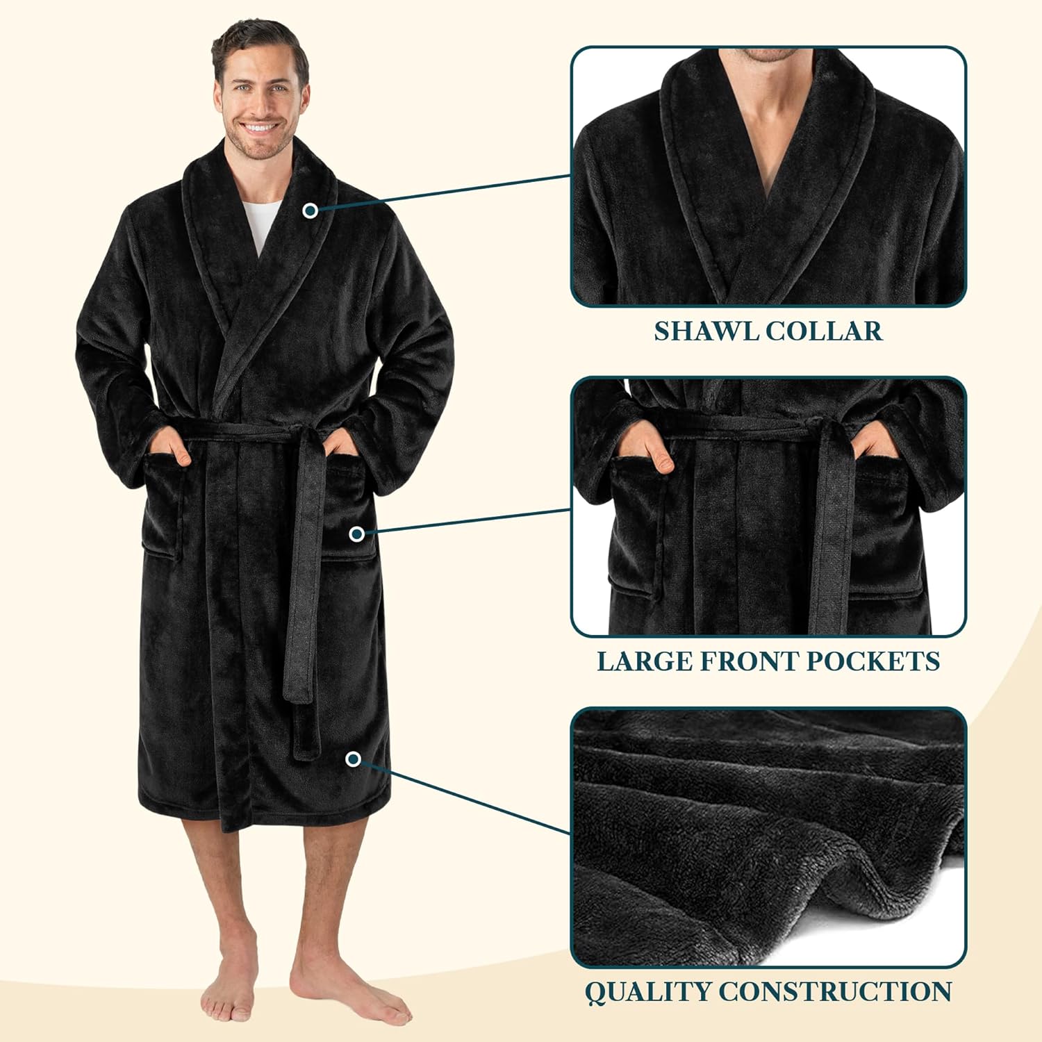 PAVILIA Mens Soft Robe Bathrobe for Men, Lightweight Fleece Male Robe Long Bath Shower Spa - Image 2