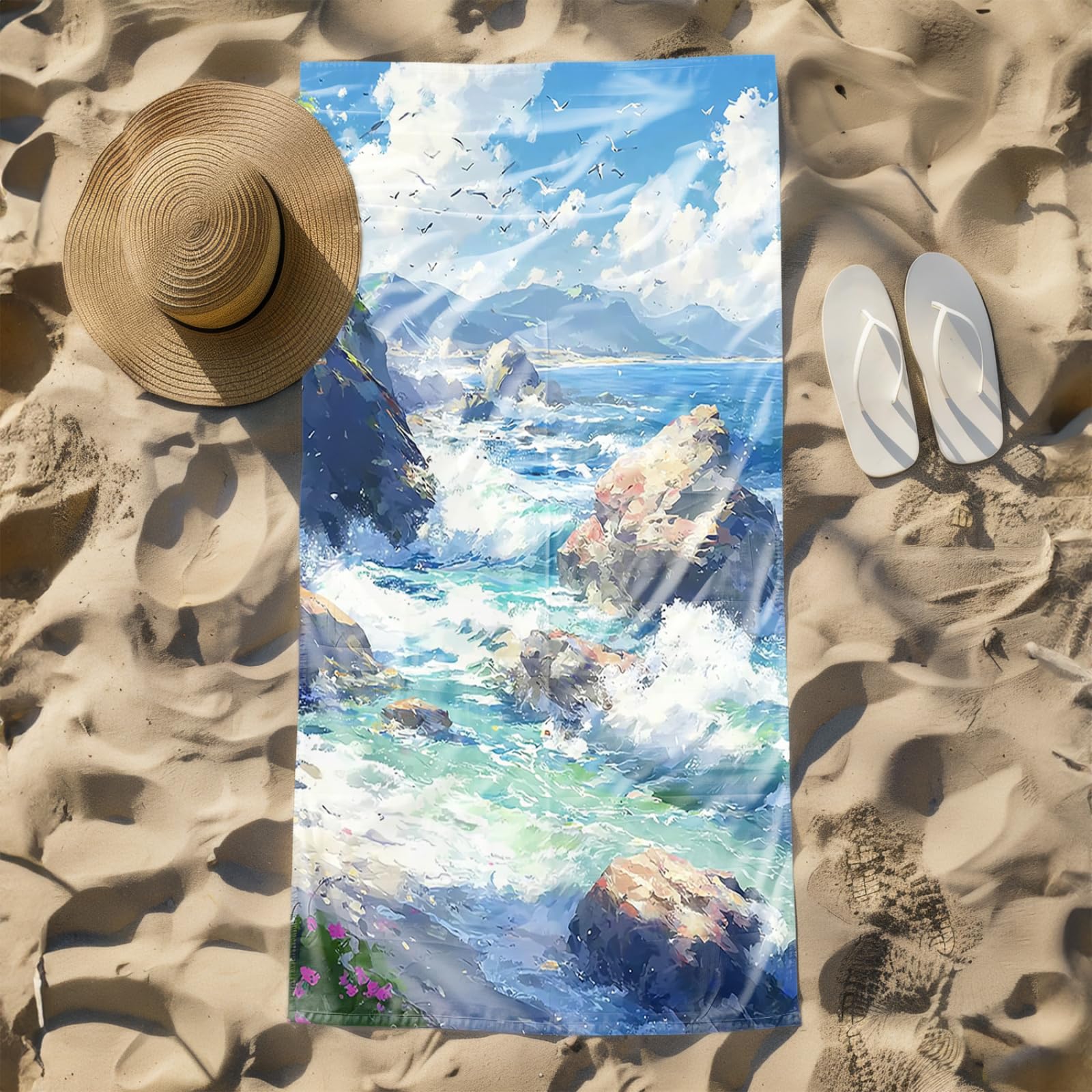 Tapis de Plage XXL Anti Sable Plage Rochers Brun Serviette Piscine Adulte,Natte De Plage Pliable, Voyage Accessoires De Plage Camping,Serviette de Bain Personnalisée