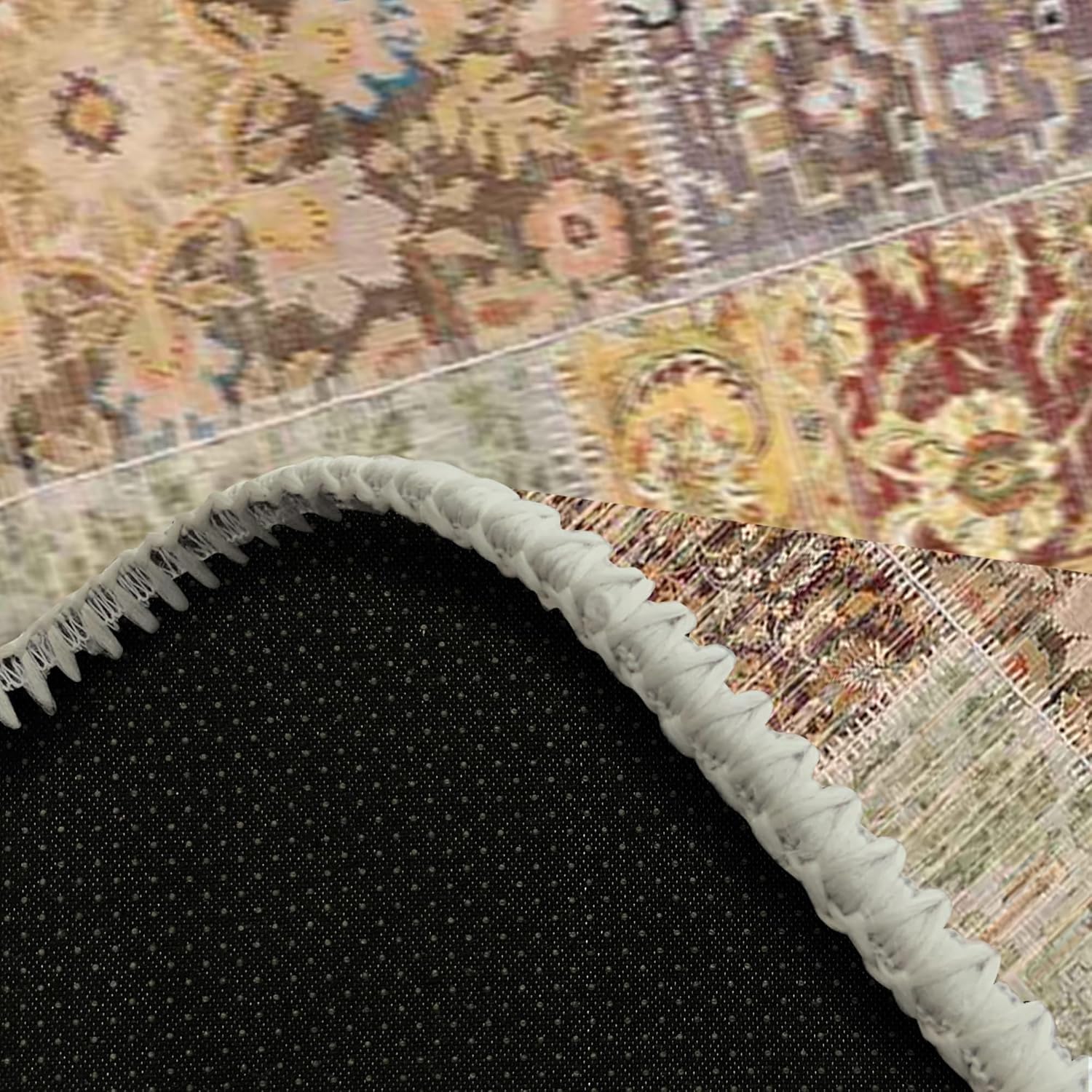 Latte Dizayn Nadine Patchwork Desenli Şönil Pamuk Tabanlı Yıkanabilir Kaymaz Antibakteriyel Salon Halısı 80x300