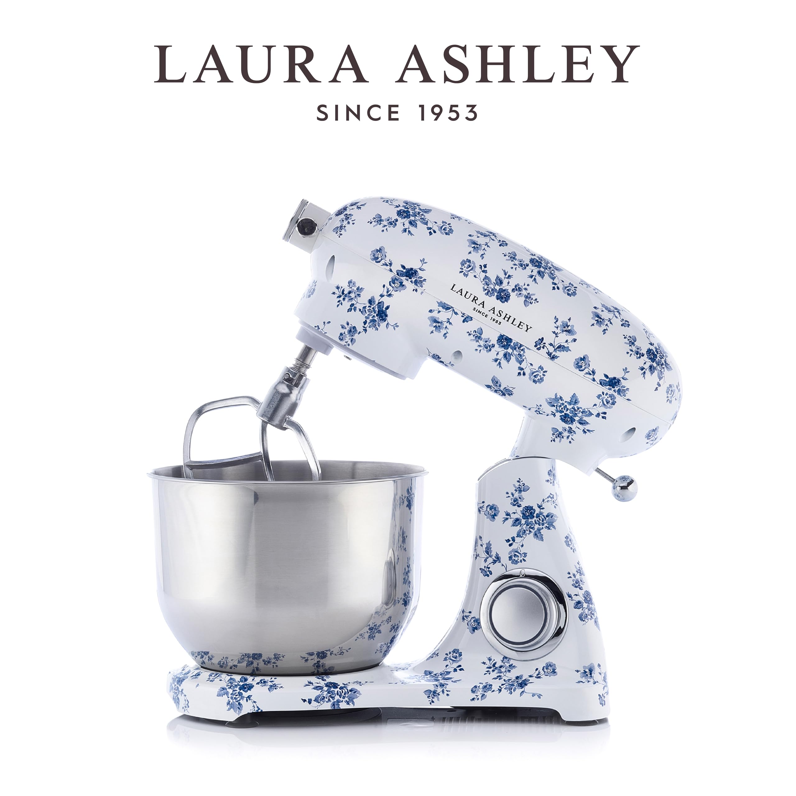 Laura Ashley Batidora Pie de Diecast de 6L con Estampado de Rosas de China de VQ - Procesador Alimentos con 10 Velocidades Infinitas, Opciones de Pulso, Motor de 1800W y Bol de Acero Inoxidable 304