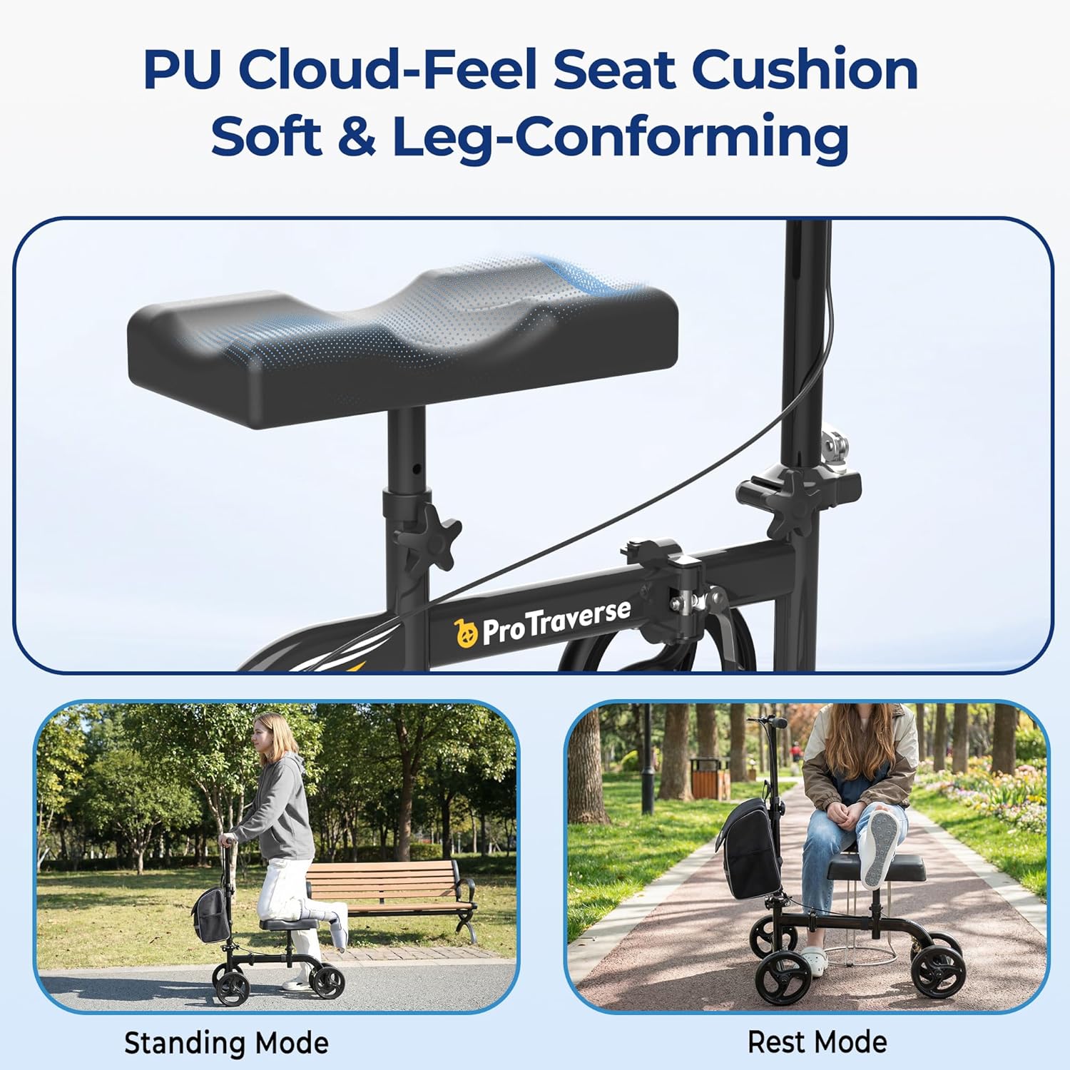 Knee Scooter for Adults, Foldable & Steerable Knee Walker with Comfort Knee Pad, Crutch Alternative for Adults，Medical Mobility Aid for Foot Surgery, Broken Foot & Ankle Injury,Black