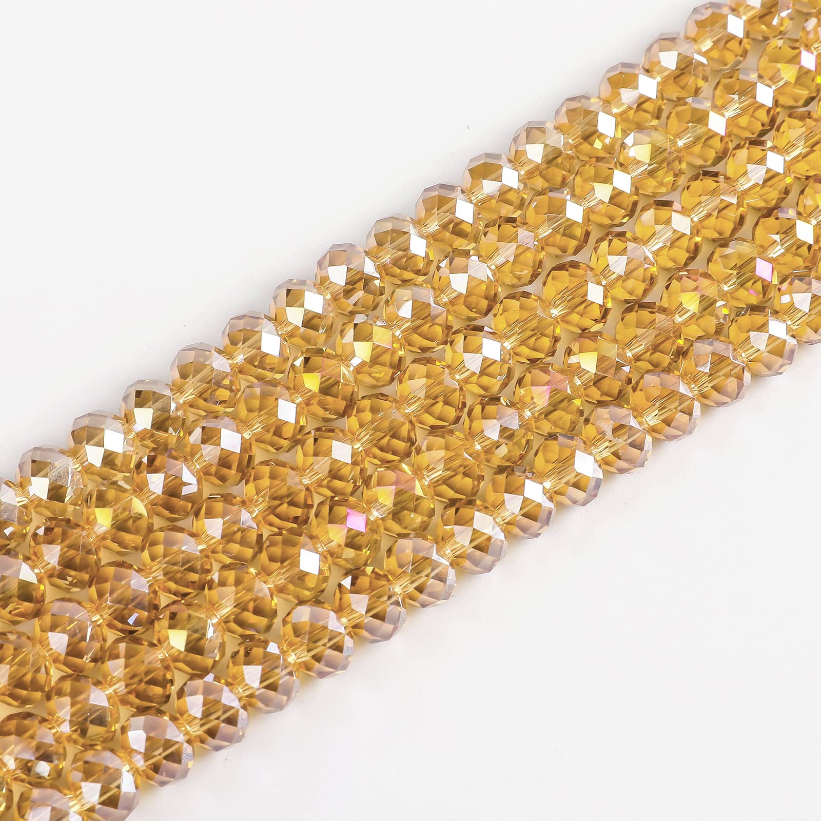 Novborcz 10mm Gold Champagne AB Rondelle Glass Beads for Jewelry Making 250pcs Faceted Briolette Shape Crystal Spacer Beads Assortments Supplies Accessories for Bracelet Necklace for Wholesale