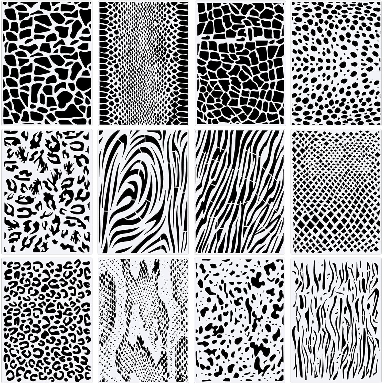 Devasya Crafts 12 Pieces Leopard Stencils Leopard Cheetah Print Stencils Templates Animal Print Stencil Reusable Plastic Leopard Print Templates Stripe Stencil for Painting Baking (8.3 x 11.7 Inch)
