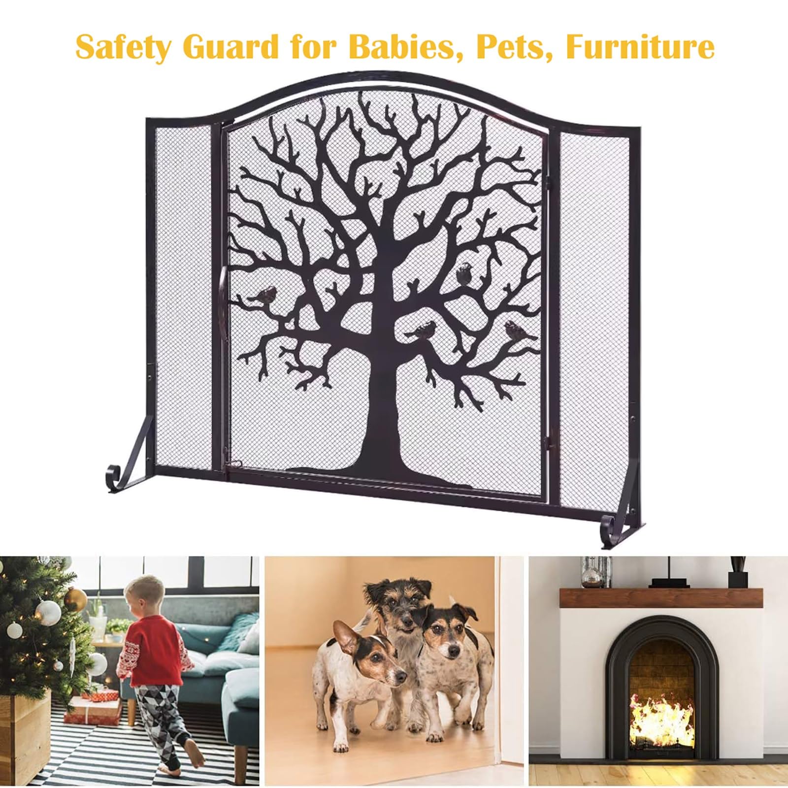 GTPBAO Salvachispas Chimenea Cortina para Estufa Paneles Magnéticos Individuales para Chimeneas De Pórtico, 96×78cm Barrera para Leña Pantalla para Chimenea con Una Puerta