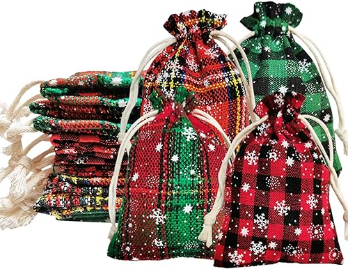 16 bolsas de lino de Navidad con cordón, bolsa de copo de nieve de búfalo de Navidad, bolsas pequeñas de arpillera para envolver regalos de Navidad, disponible en Yaxa Venezuela