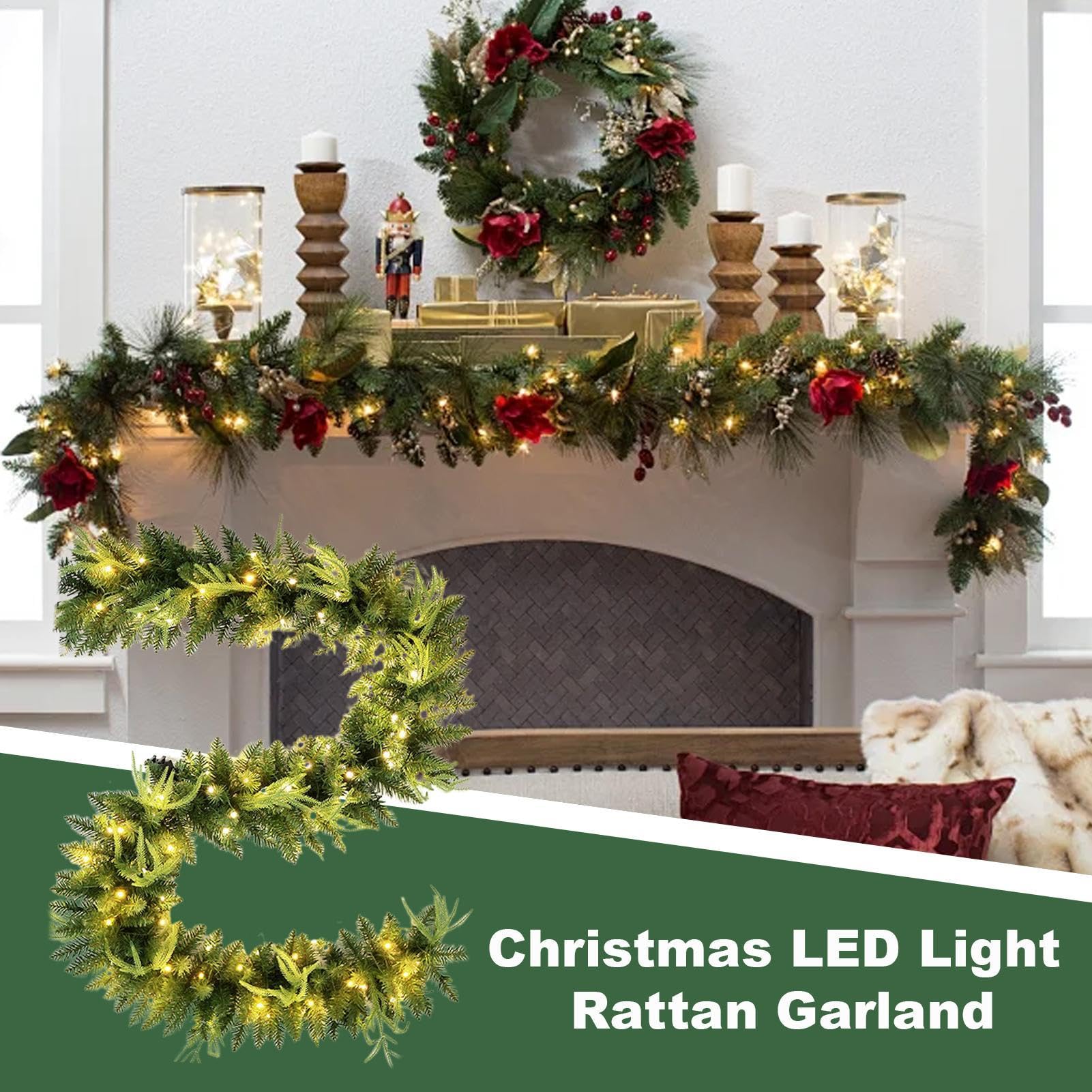 Ghirlanda natalizia con – 9,02 piedi Prelit per decorazione esterni/interni | Ghirlanda di festa illuminata per mantello, , scale, decorazione di Natale | 2,75 m Pre Illuminata Ghirlanda Natalizia Artificiale Verde Con Per Tavolo, , Mensola, Scale E Corri