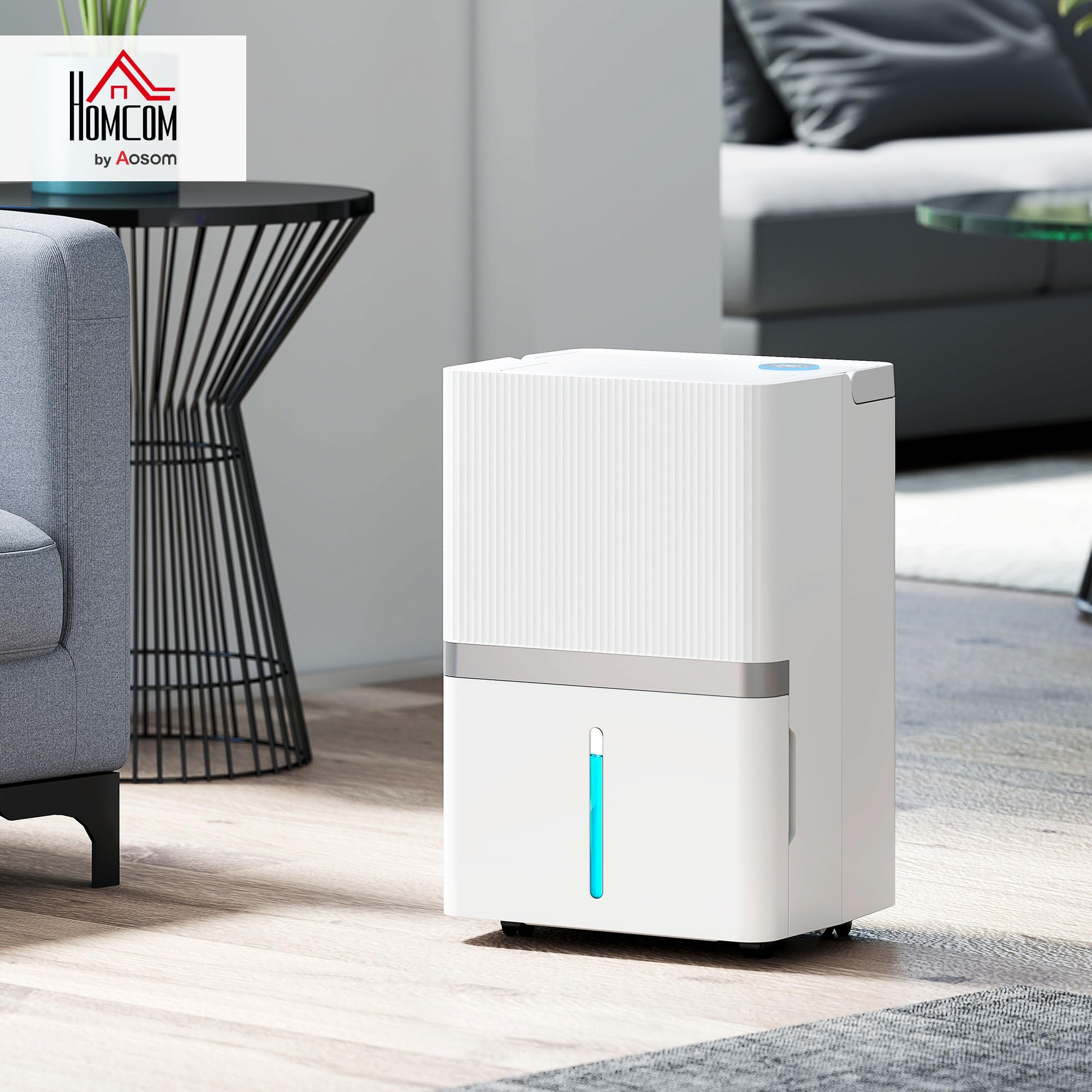 HOMCOM Deshumidificador 35L/Día, Deshumidificador de Humedad, para 40-90 ㎡, Luz Indicador de Humedad, Depósito 5,5 Litros, Drenaje Continuo, Temporizador 24H, Pantalla LED, Secado Ropa, Blanco