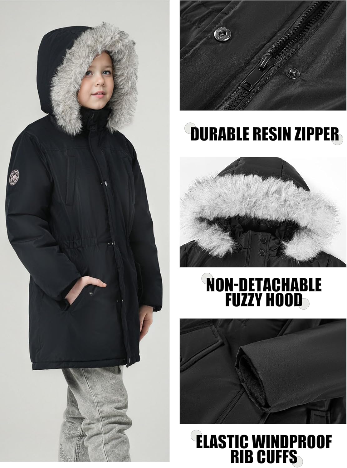 maoo garden Girls Winter Coat Big Kids Heavyweight Fur Hood Snow Ski Parka Water-Resistant Overcoat - Image 5