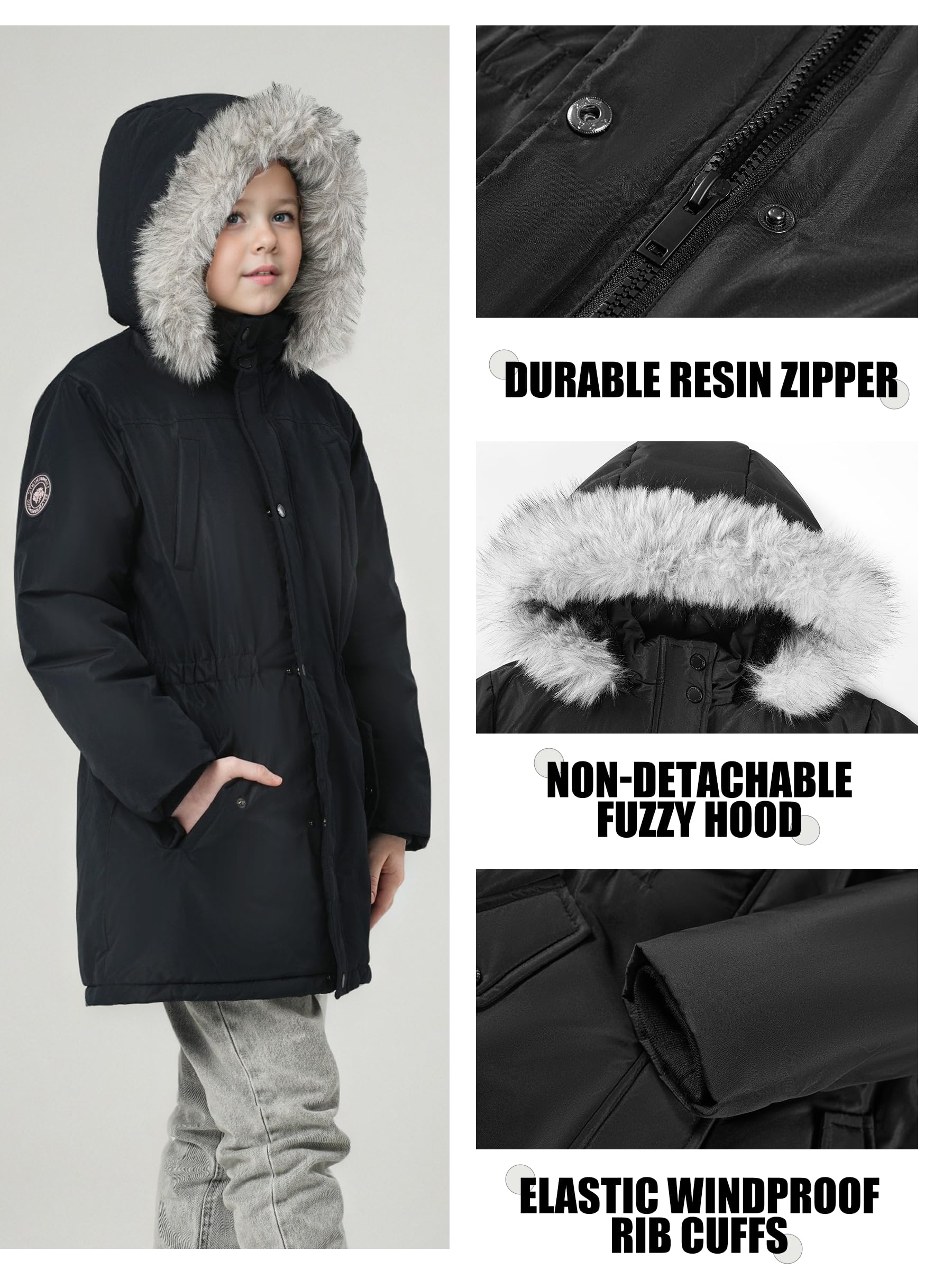 maoo garden Abrigo de Invierno para Niñas Parka Impermeable para Nieve con Capucha de Pelo y Revestimiento Pesado