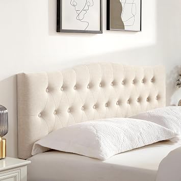 Tufted Headboard Full Size, Solid Wood Adjustable Height Head Board, Beige