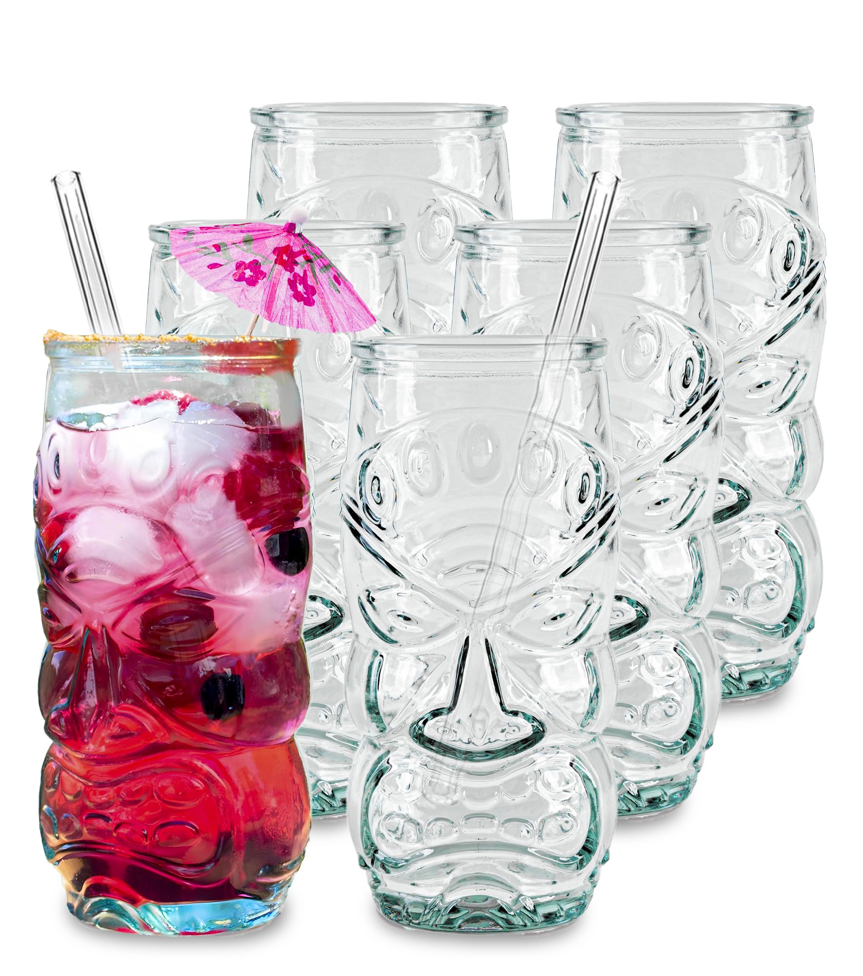 Verres Tiki pour Cocktails et Sangria - Gobelet Long en Verre Recyclé 500 ml - pour Boissons Froides, Bacardi, et Enfants
