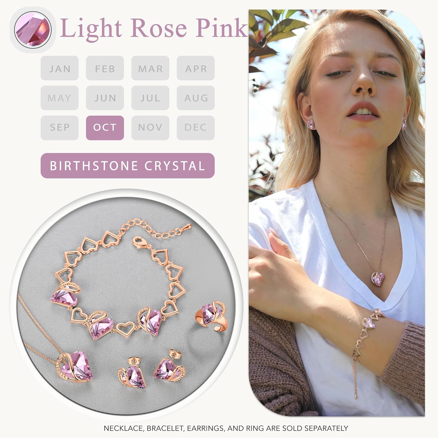 Leafael Rose Gold Plated Necklace for Women: Heart Shaped Birthstone/Healing Crystals Center, Dazzling Cubic Zirconia, Hypoallergenic Chain (18"+2"), Jewelry Gifts for Anniversaries and Birthdays - Image 5