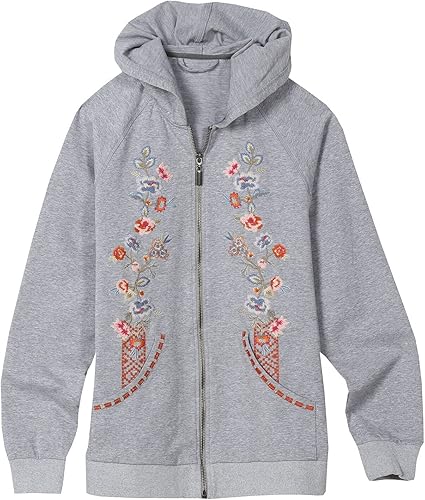 FLORIANA Sudadera con capucha bordada floral con cremallera completa para mujer chaqueta de otoño