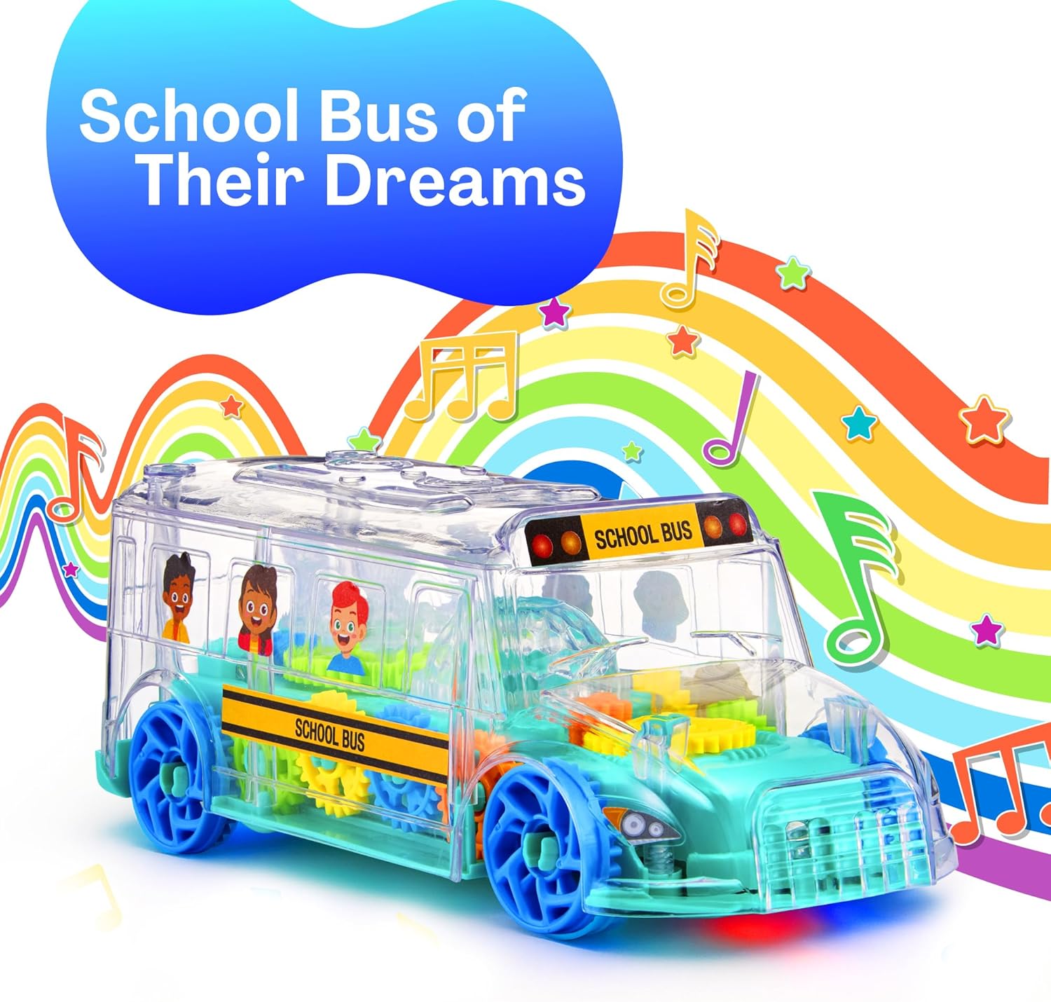 ArtCreativity Light Up School Bus Toy for Toddlers - Bump and Go School Toy Bus with Colorful Spinning Gears, LED Lights, and Music - Autism Sensory Toys for Boys Ages 4 5 6 7 8