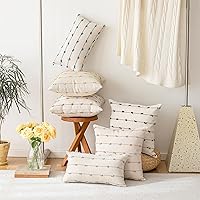 Vista 5 de Juego de 2 fundas de almohada bohemias de 12 x 20 pulgadas, modernas, rústicas, decorativas, cuadradas, neutrales, para sofá, cama, beige y marrón