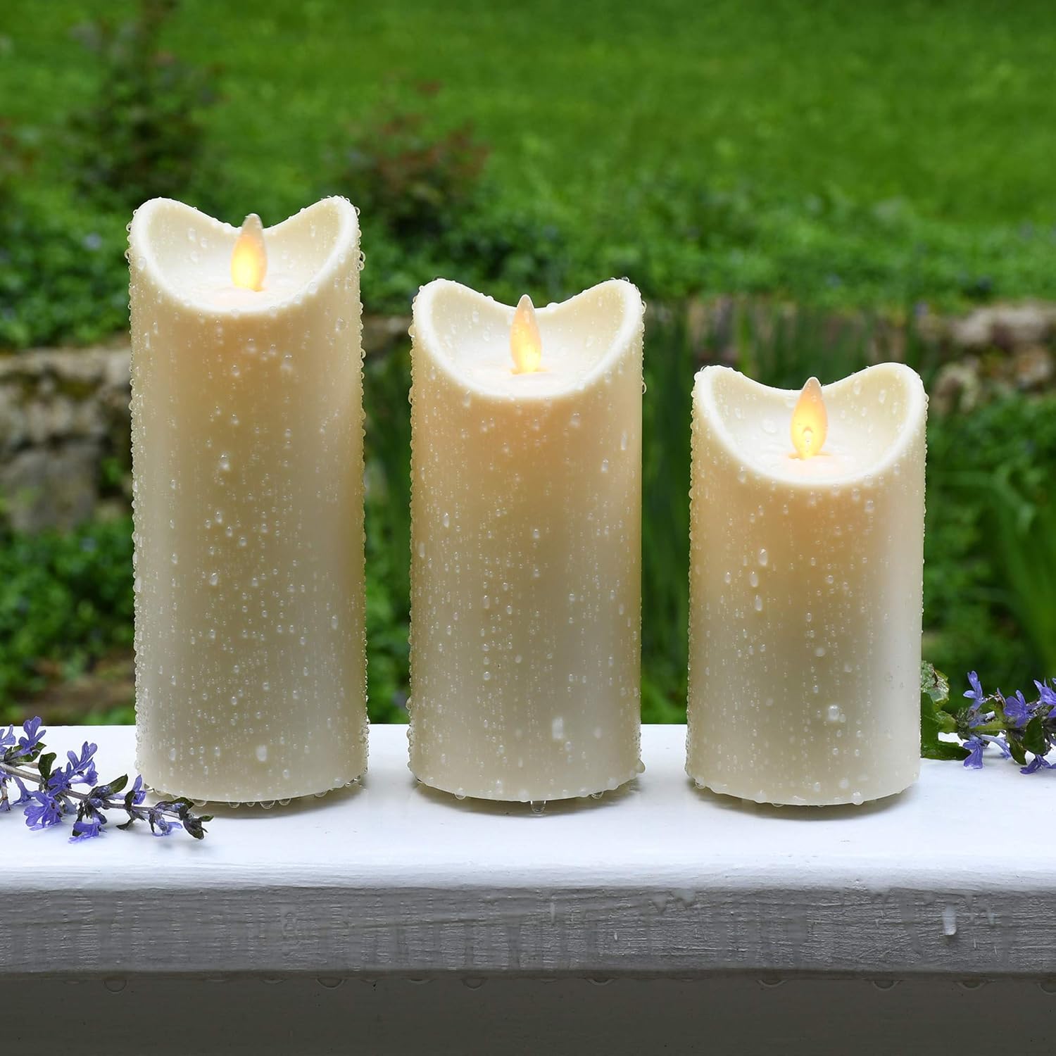LumaBase Weather Resistant LED Candles with Flickering Flame - Set of 3