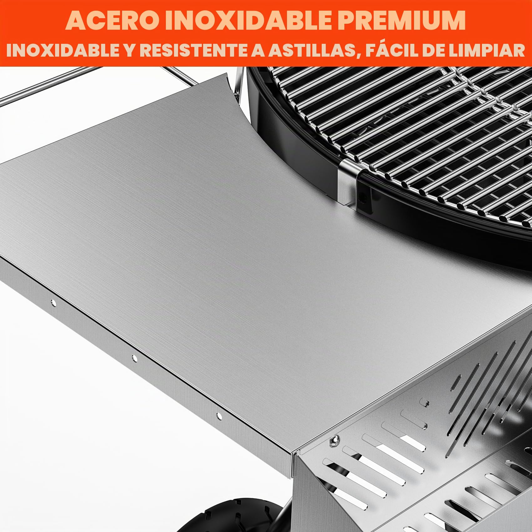 onlyfire Mesa Auxiliar BBQ para Parrillas de Carbón Weber 57cm Master-Touch y Original Kettle, Mesa Auxiliar de Parrilla Mejorada con Portarollos Cocina, Caja de Condimentos y Ganchos