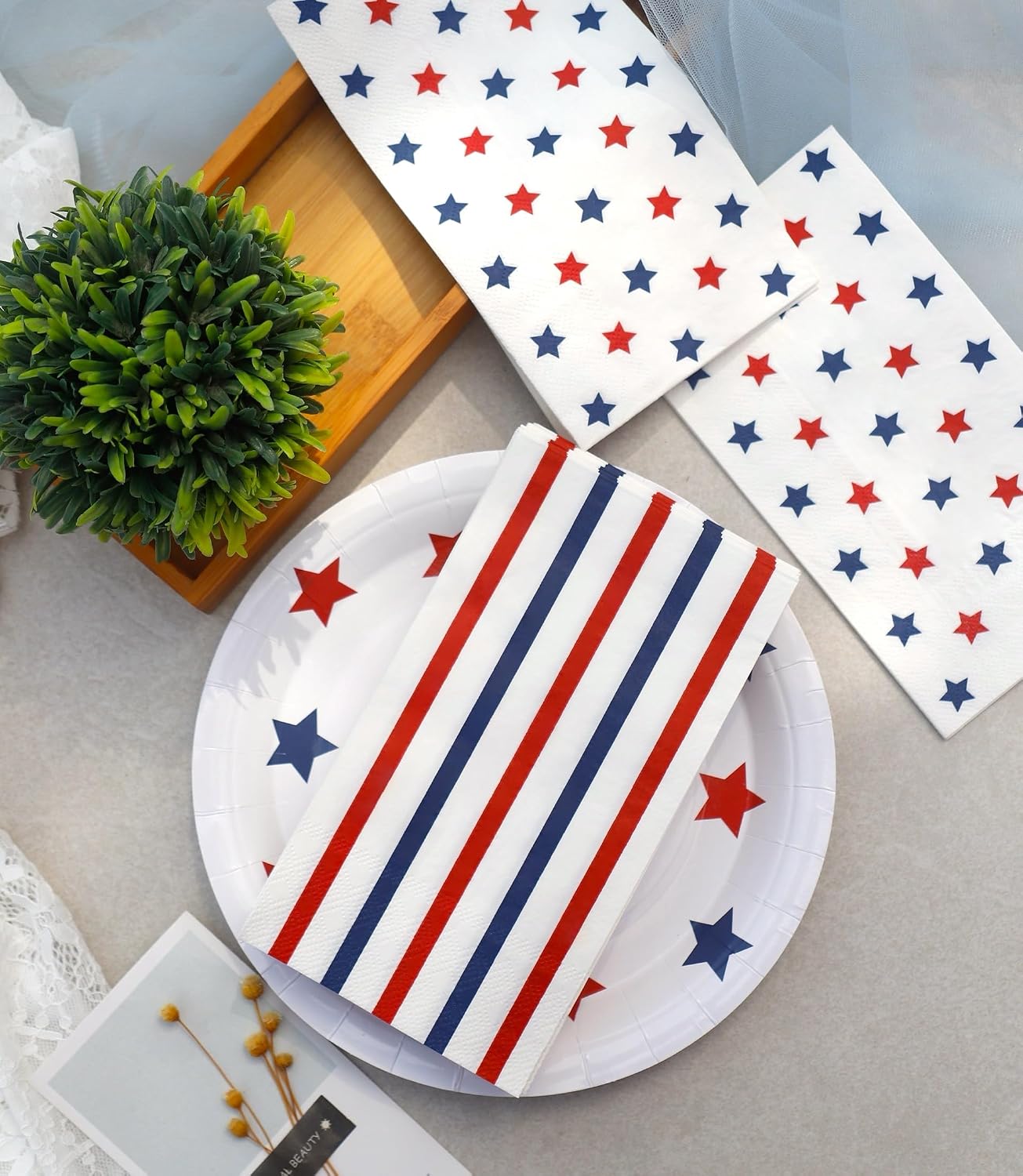 4th of July Dinner Napkins Disposable - 50 PK - 3 ply Independence Day Guest Napkins Fourth of July Decorations Décor Patriotic American Flag Birthday Party Supplies