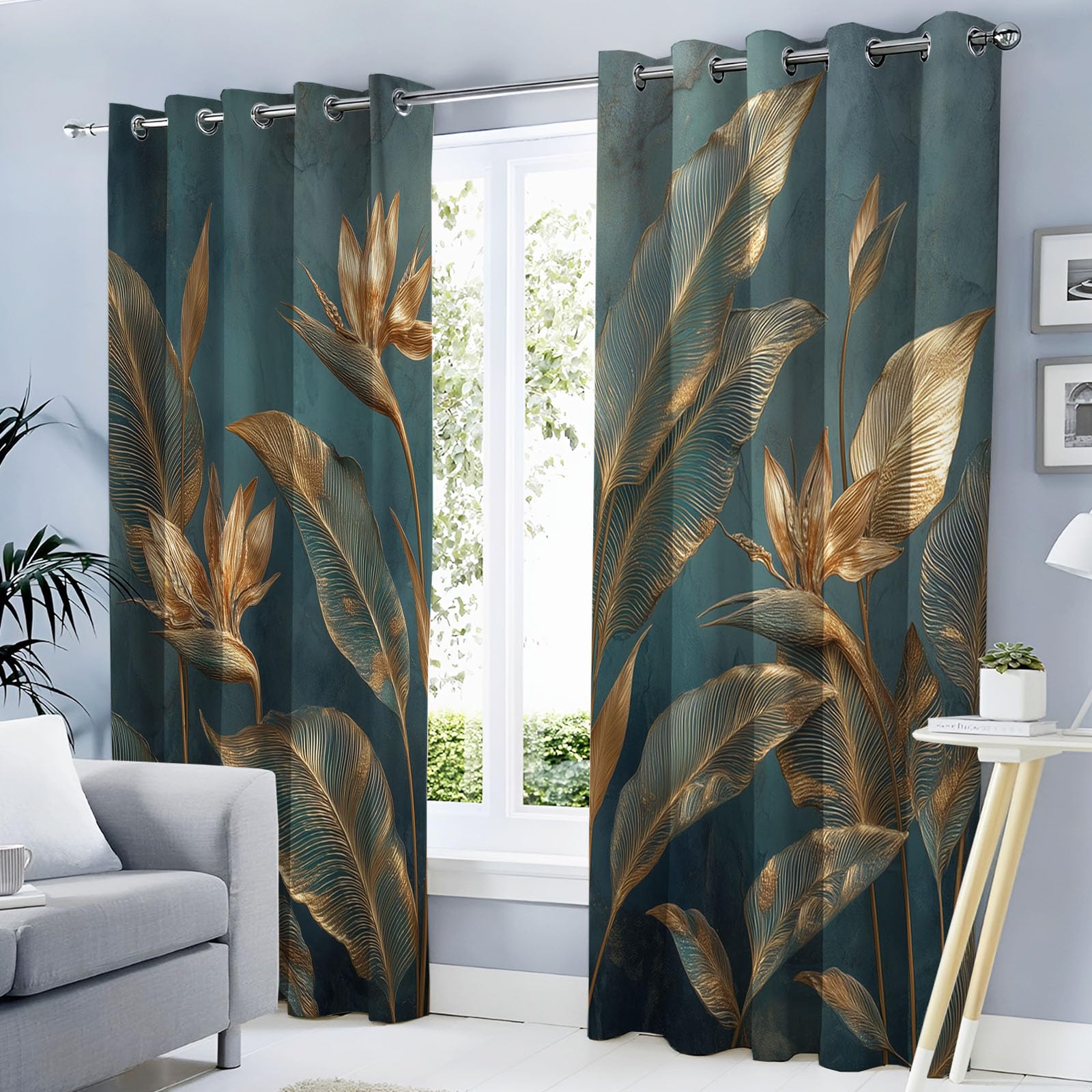 Rideaux occultants pour chambre d'enfant au motif de feuillage tropical vert