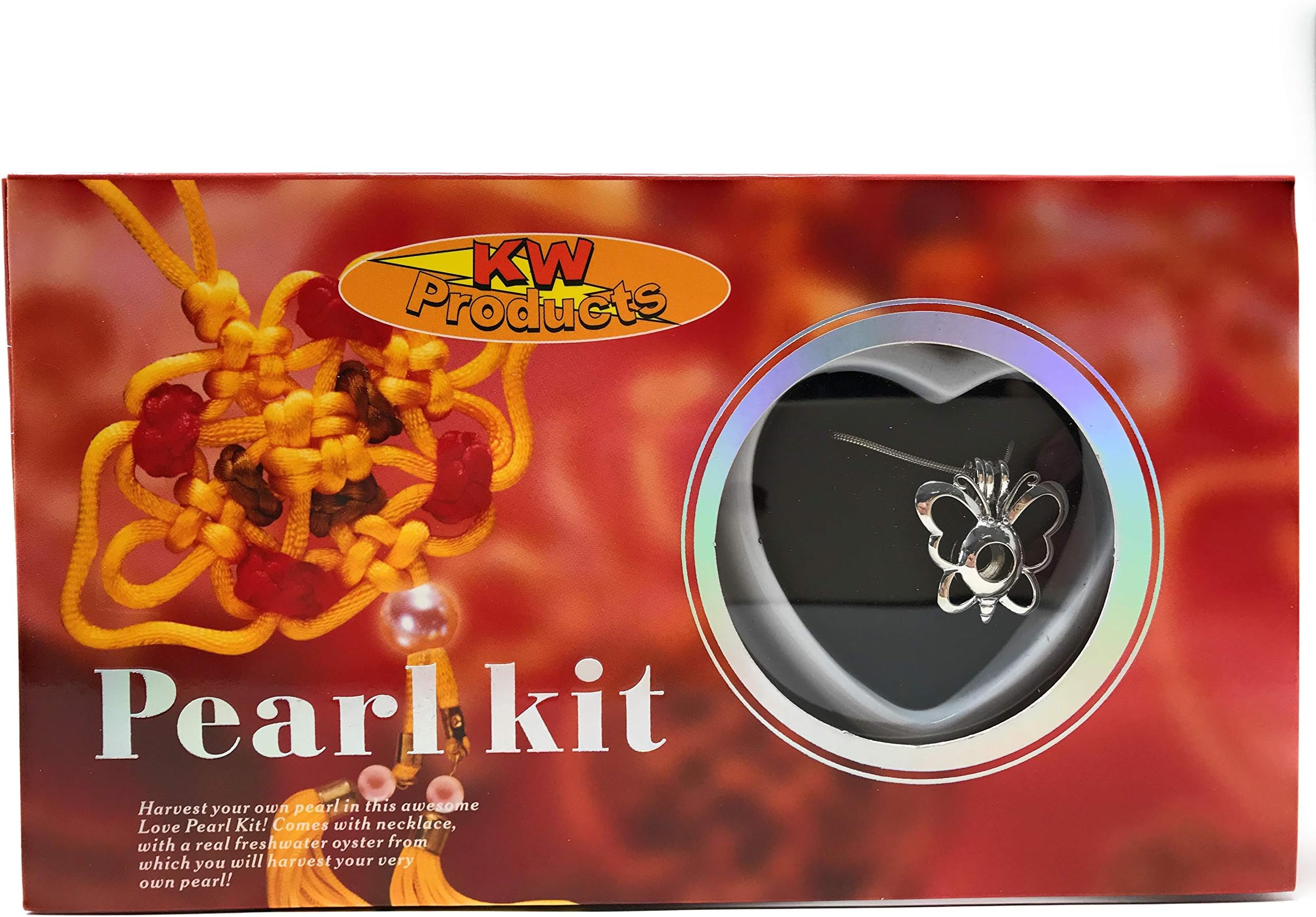 Precious Pearl by My Inspirations, Cultured Pearl in Oyster Necklace Kit Pendant with Rhodium Plated Chain 20” Butterfly Pendant