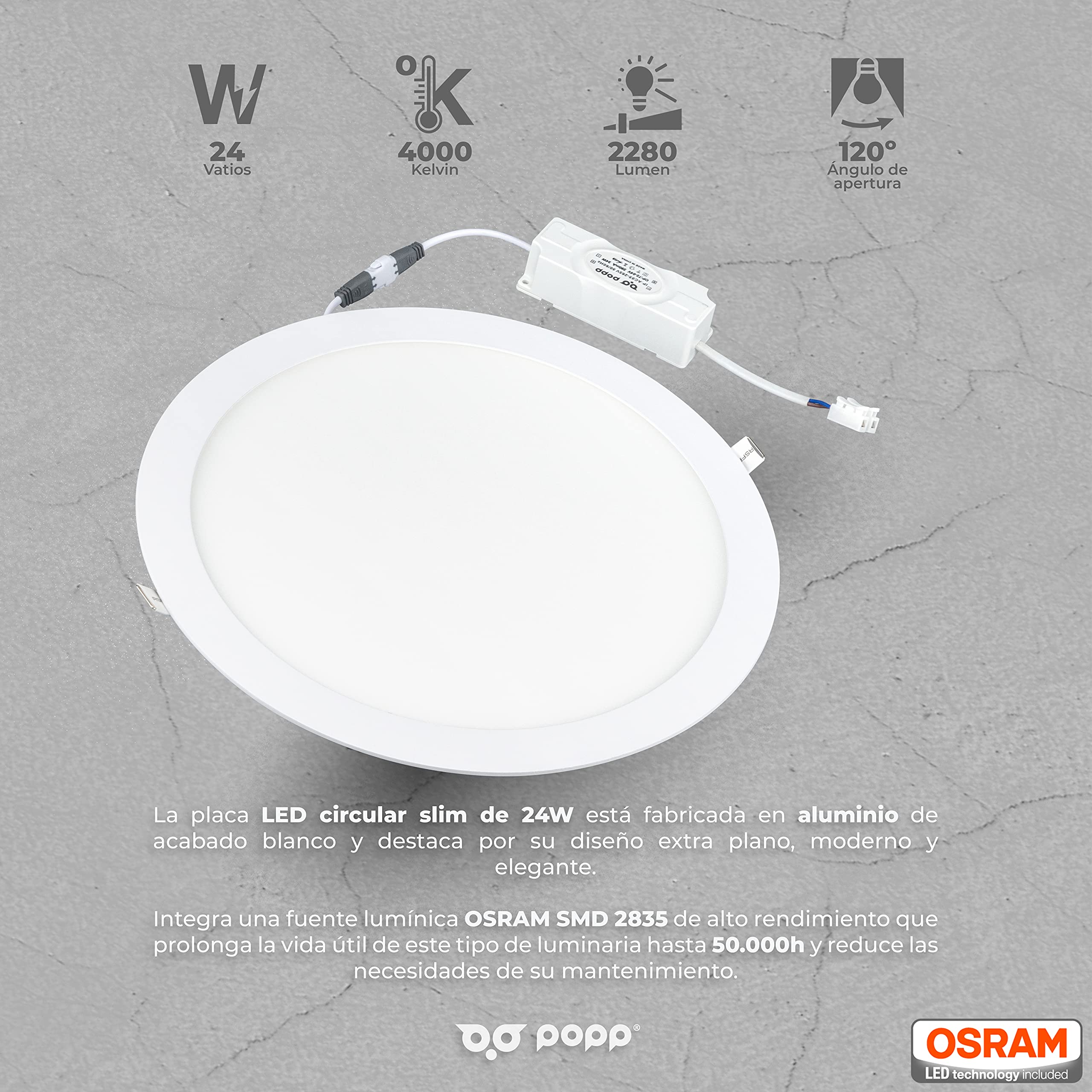 Popp® Pack x2 Downlight Placa LED Redondo Empotrable Circular 24W Blanco Neutro 4000K 2280Lumenes con Corte de Techo Ø280mm, para oficina, salon, cocina, pasillo (24W 4000K)
