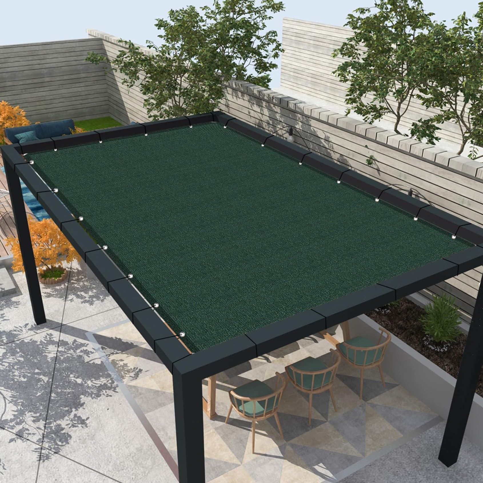 Toldo Vela de Sombra Permeabl 95 x 950 cm, Resistente HDPE Prueba de Viento, Malla sombreo Tejido Toldo Vela Cuadrado, Red de Tela de protección, para Patio, Jardín, Exteriores, Verde Oscuro