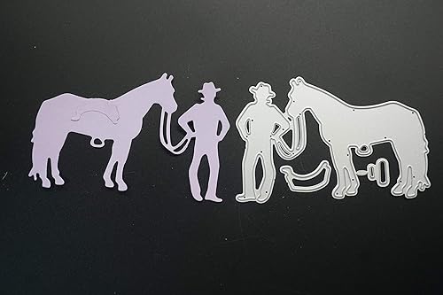 Miniatura 10 de Troqueles de corte de metal para tres hombres a caballo, dos caballos que caminan, troquelados, plantillas en relieve, molde de plantilla para