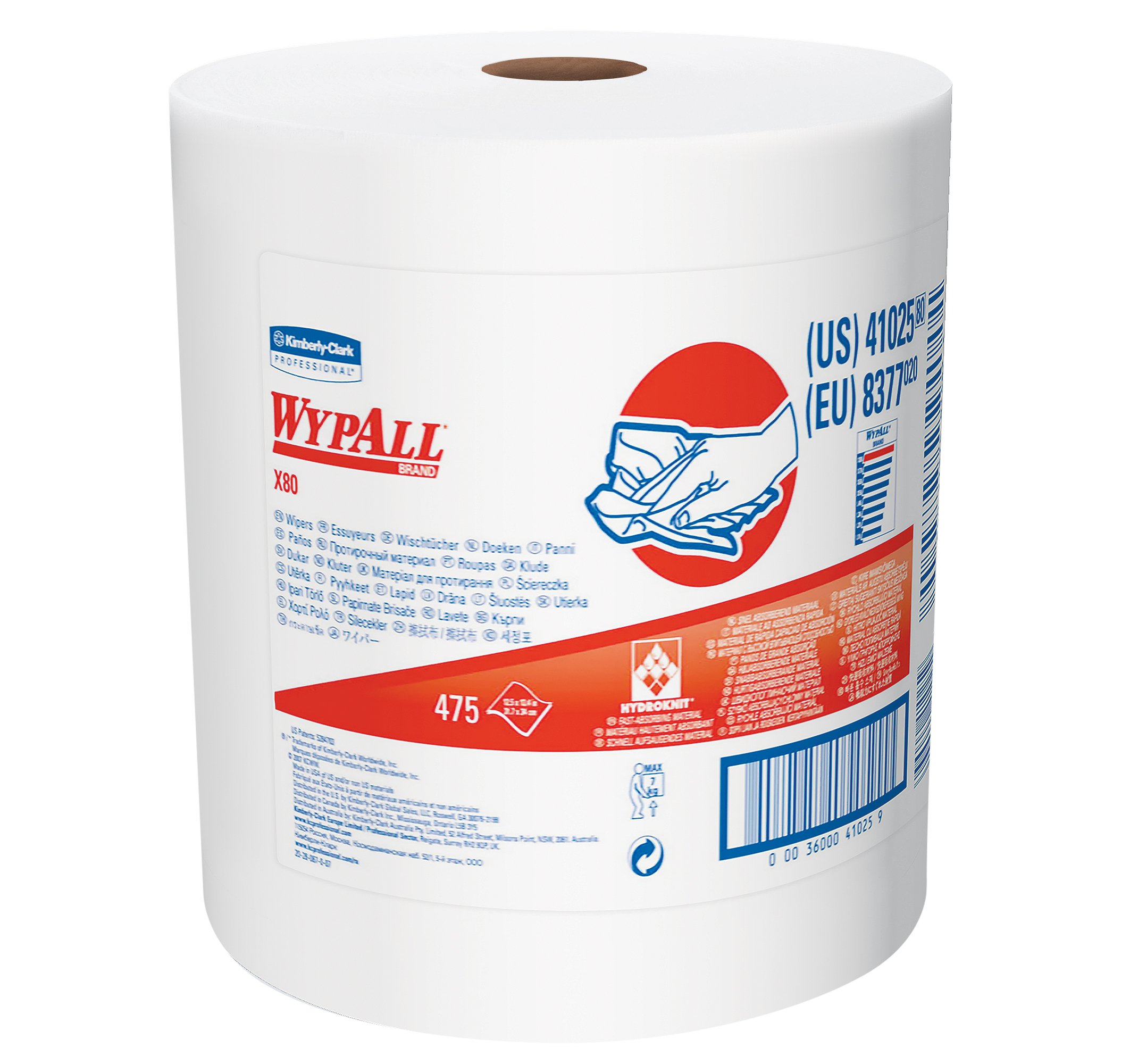 Wypall X80 Reusable Wipes (41025), Extended Use Cloths Jumbo Roll, White, 475 Sheets / Roll; 1 Roll / Case
