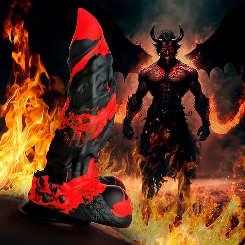 Miniatura 8 de Consolador monstruo Fire Demon para hombres, mujeres y parejas. Firme y flexible, base de succión fuerte, consolador de fantasía, textura única.