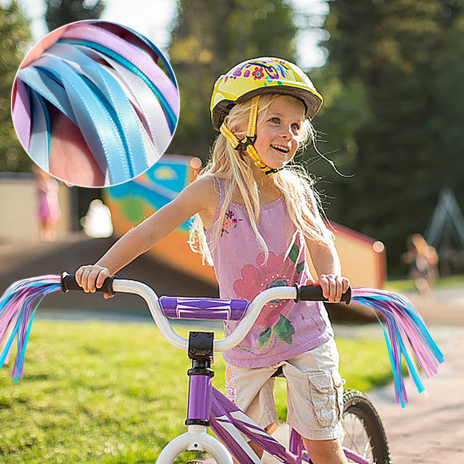 2 Paires de Vélo Tassels et 36 Perles de Rayons, Accessoires de Vélo pour Filles Perles de Clip de Vélo Rubans à Pompons Colorés Banderoles de Guidon de Vélo + Perles de Rayons