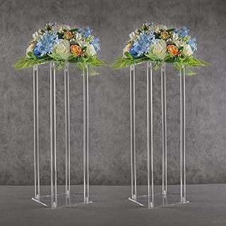 YALLOVE Acrylic Flower Stand, Set of 2 Clear Pedestal, 23.6 Inch Tall Va...