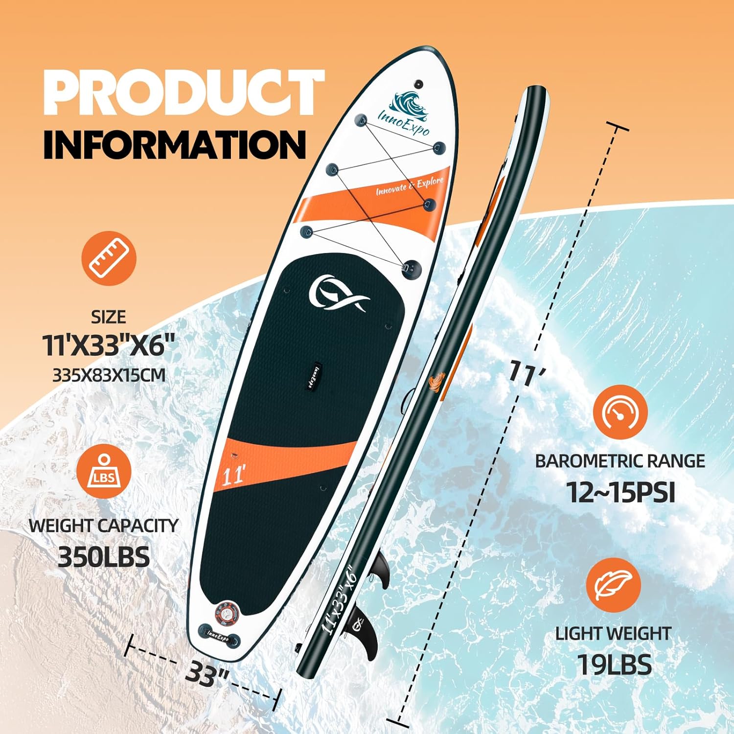 InnoExpo Inflatable Stand Up Paddle Boards with Premium Accessories, Wide Stable SUP Paddle Board Design, Non-Slip Comfort Deck for Youth & Adults - Image 2