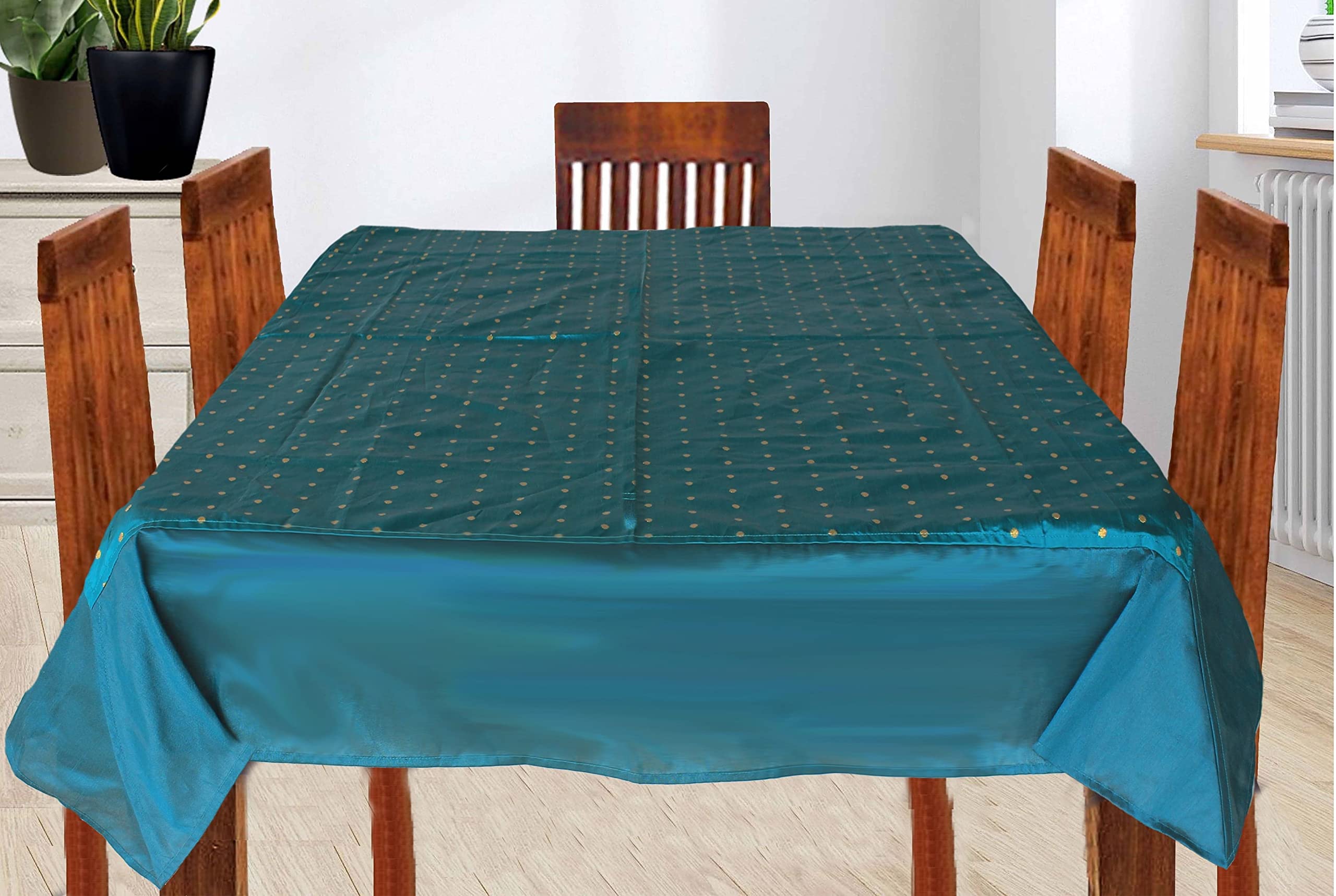 Dekor World Single Polyester Zari Butti Taffeta Collection Square Table Cover (Sea Green, 150x150 cm or 60x60 Inches or 4 Seater, Pack of 1 Piece)-for Dining and Center Table-image-44